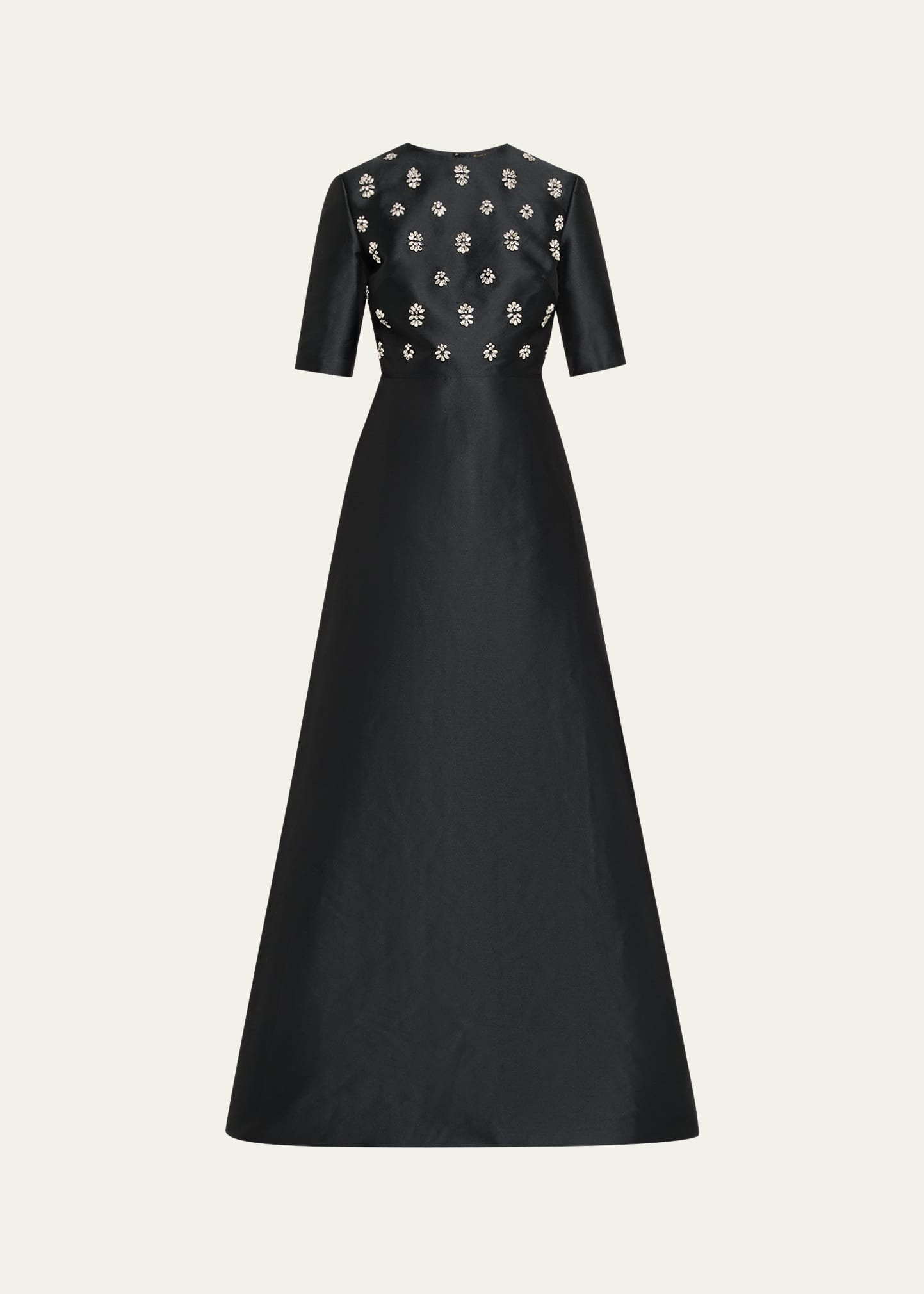 Embellished Mikado Silk Short-Sleeve Gown - 1