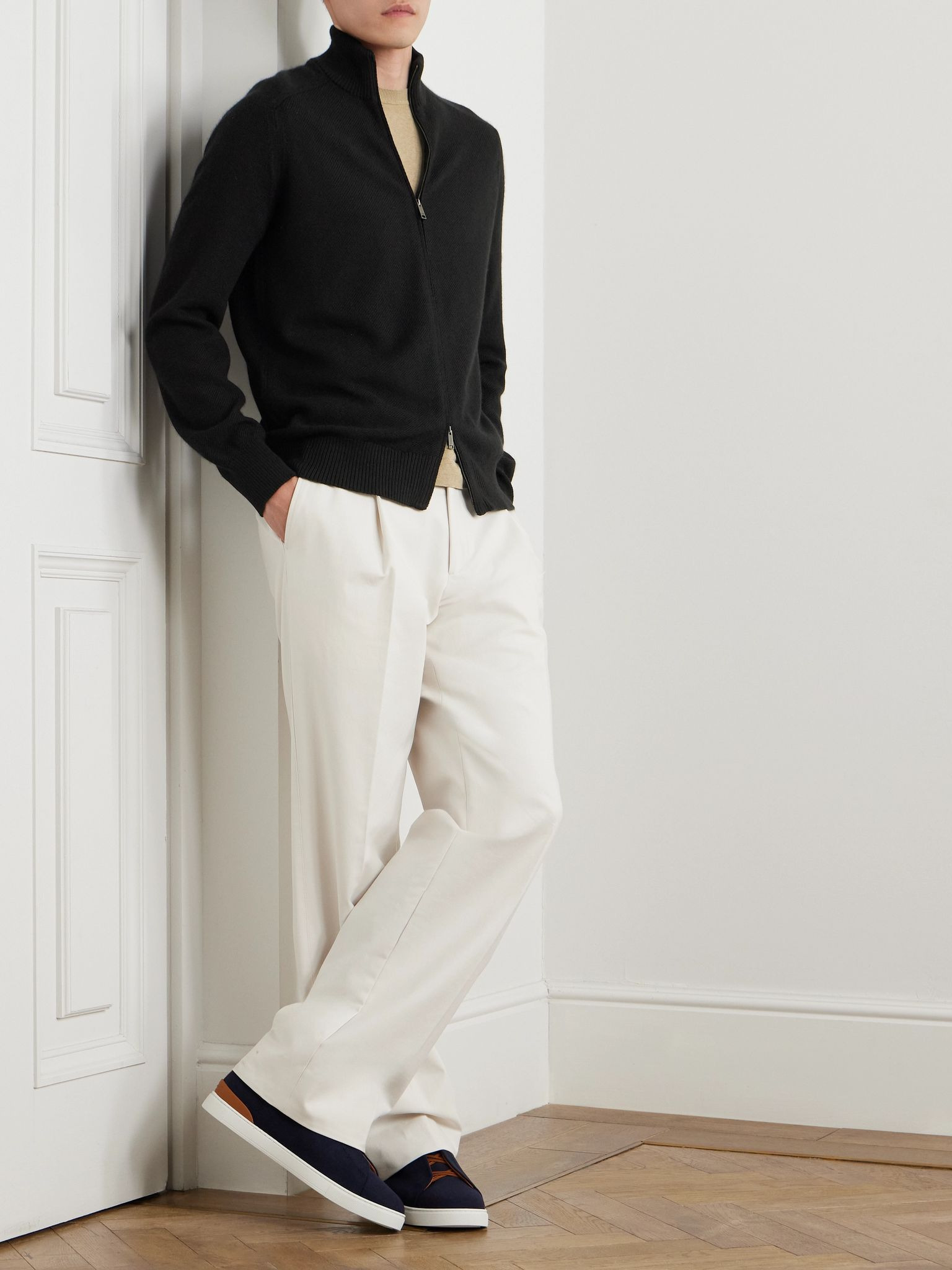 Logo-Embroidered Cashmere and Silk-Blend Cardigan Black - 2