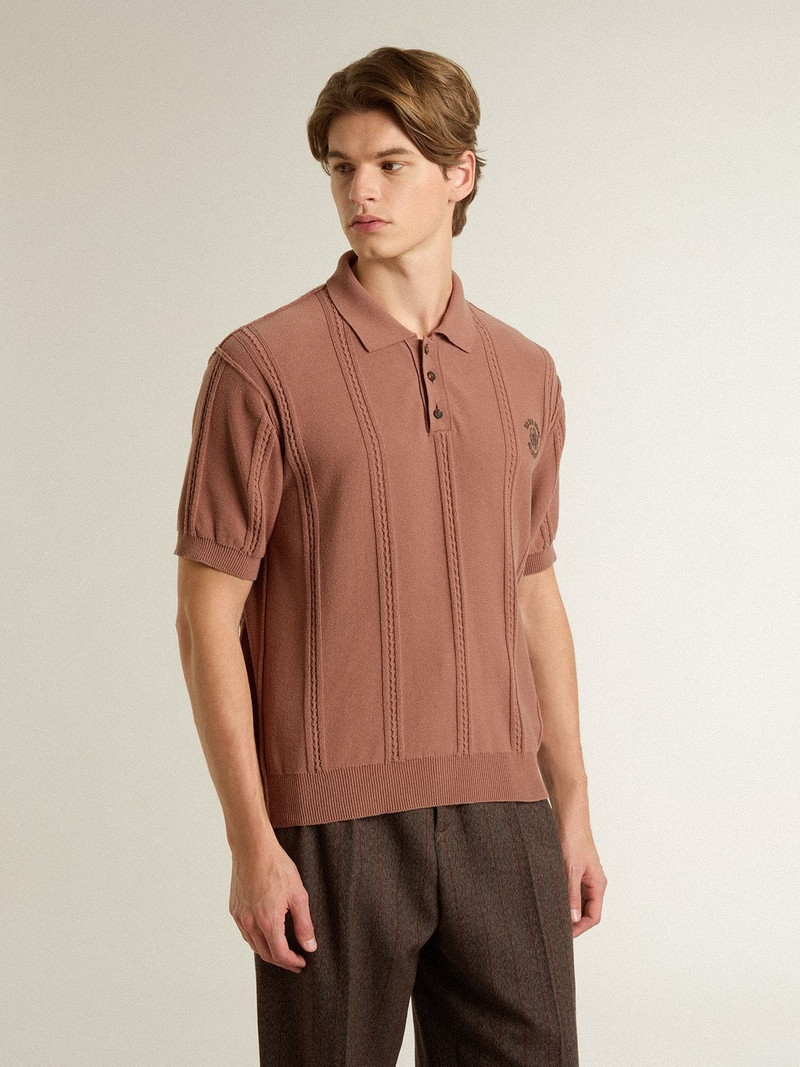 Golden Goose Men's brick-colored polo with embroidered logo. outlook