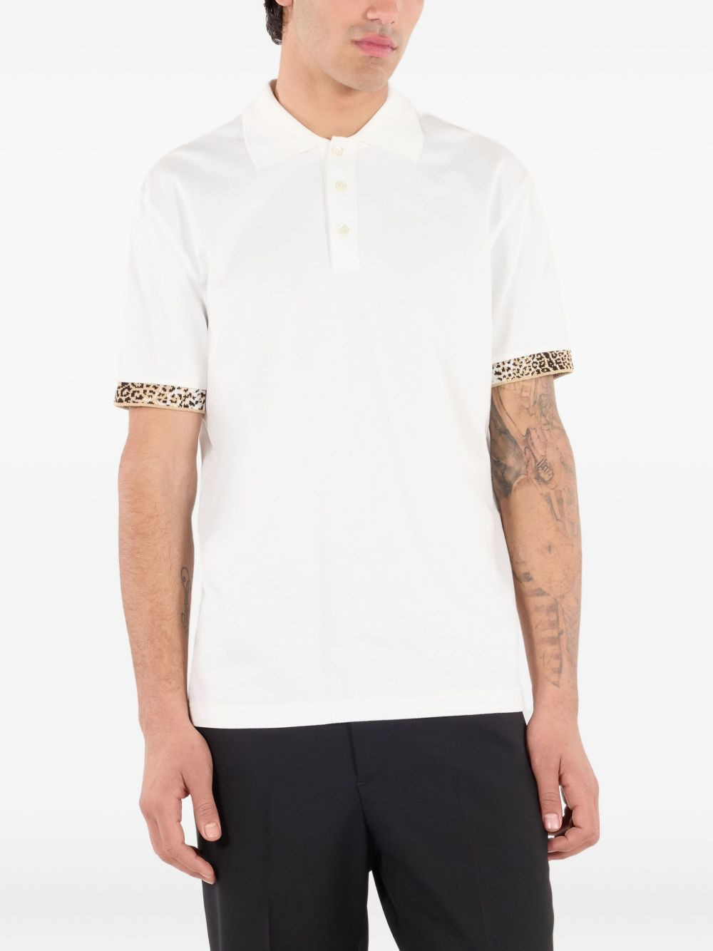 leopard-print cuff polo shirt - 3