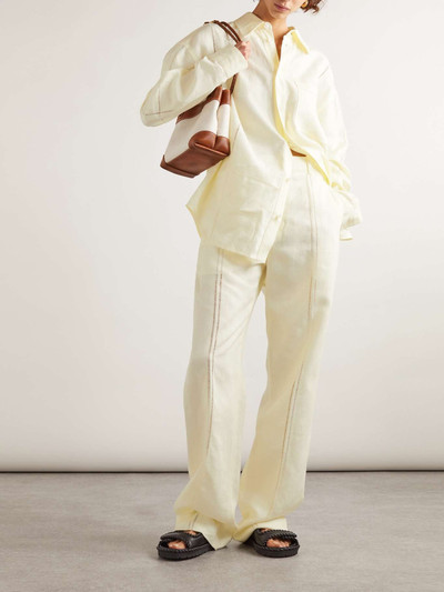 Bottega Veneta Embroidered linen straight-leg pants outlook