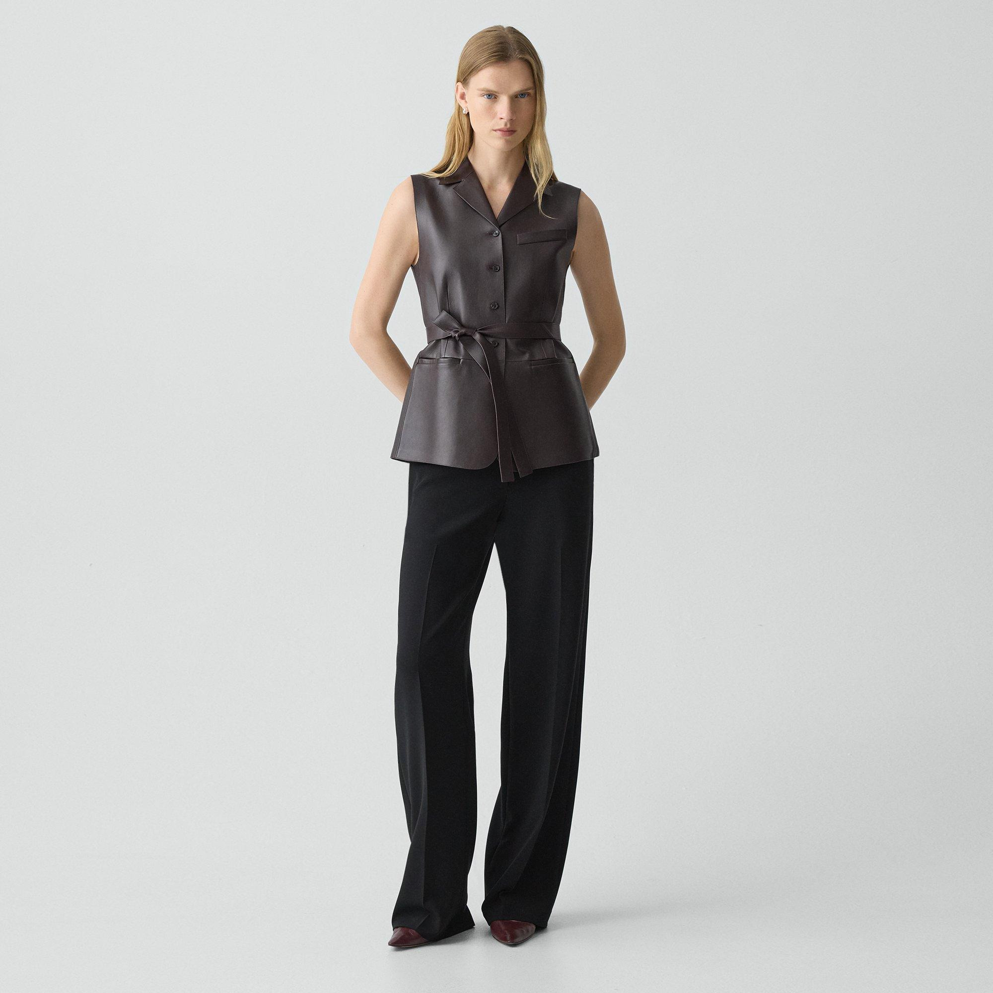 Tie Waist Vest in Sleek Leather - 6