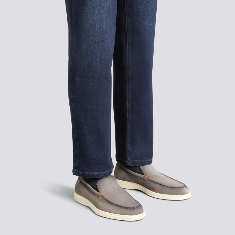 Santoni Men's grey suede loafer outlook