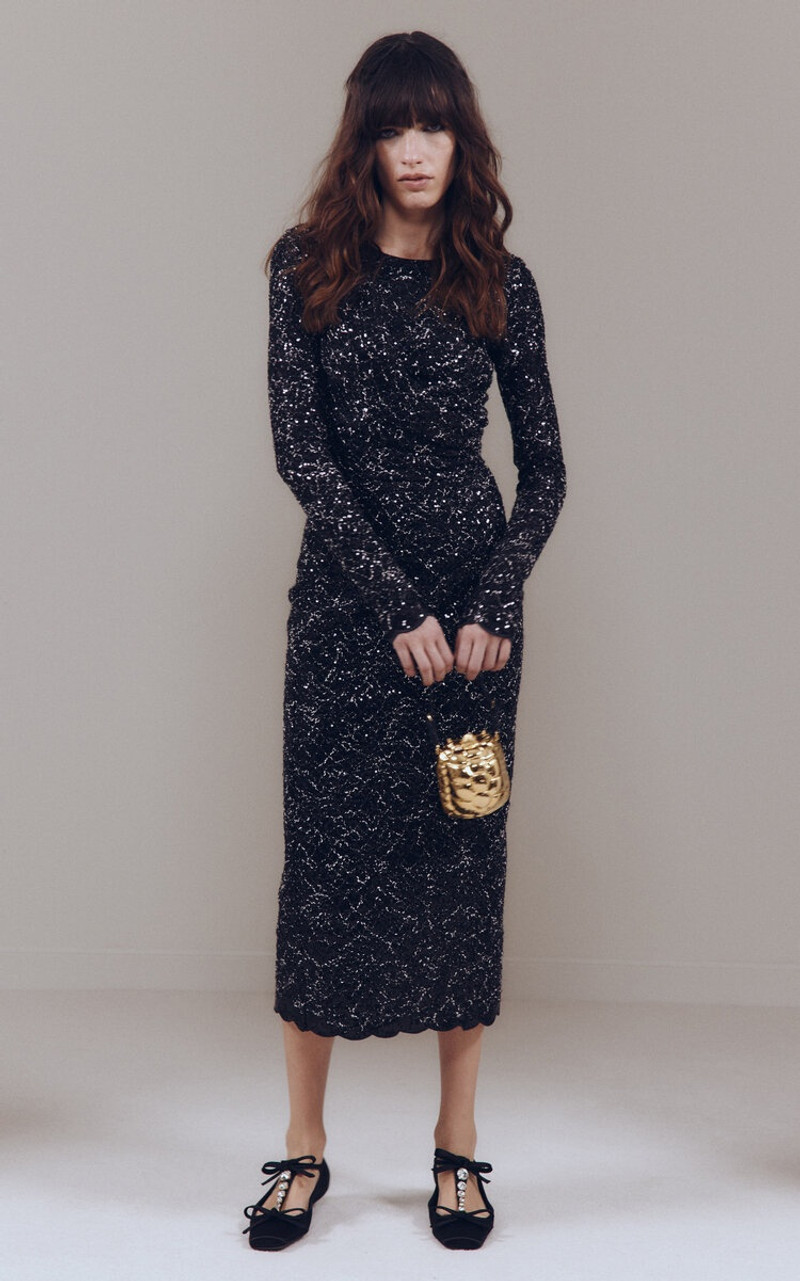 GIAMBATTISTA VALLI Sequin-Bouclé Tweed Midi Dress black outlook