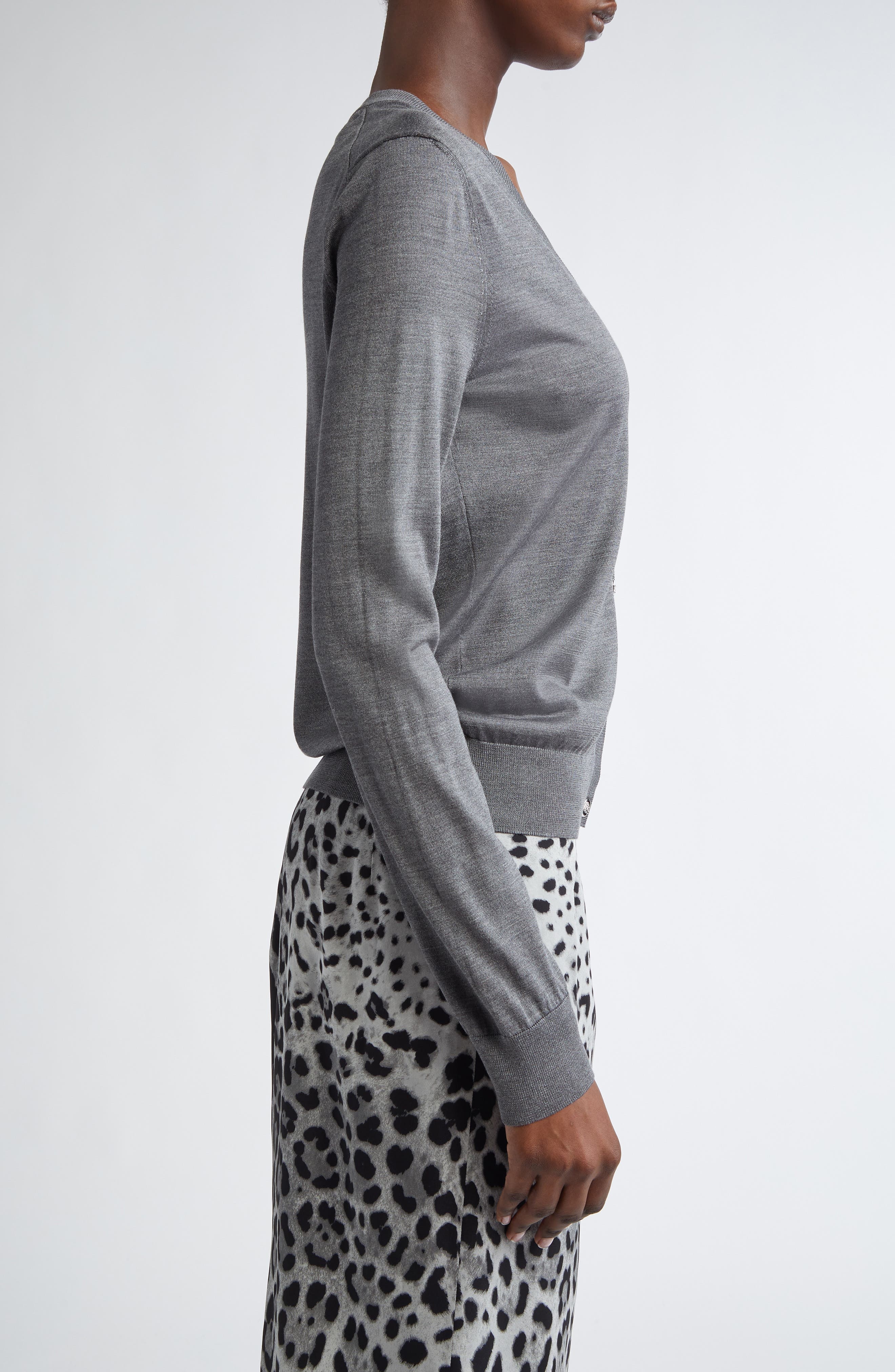Dolce&Gabbana Embroidered Logo Silk V-Neck Cardigan in N0093 Grigio Piombo Scuro at Nordstrom - 4
