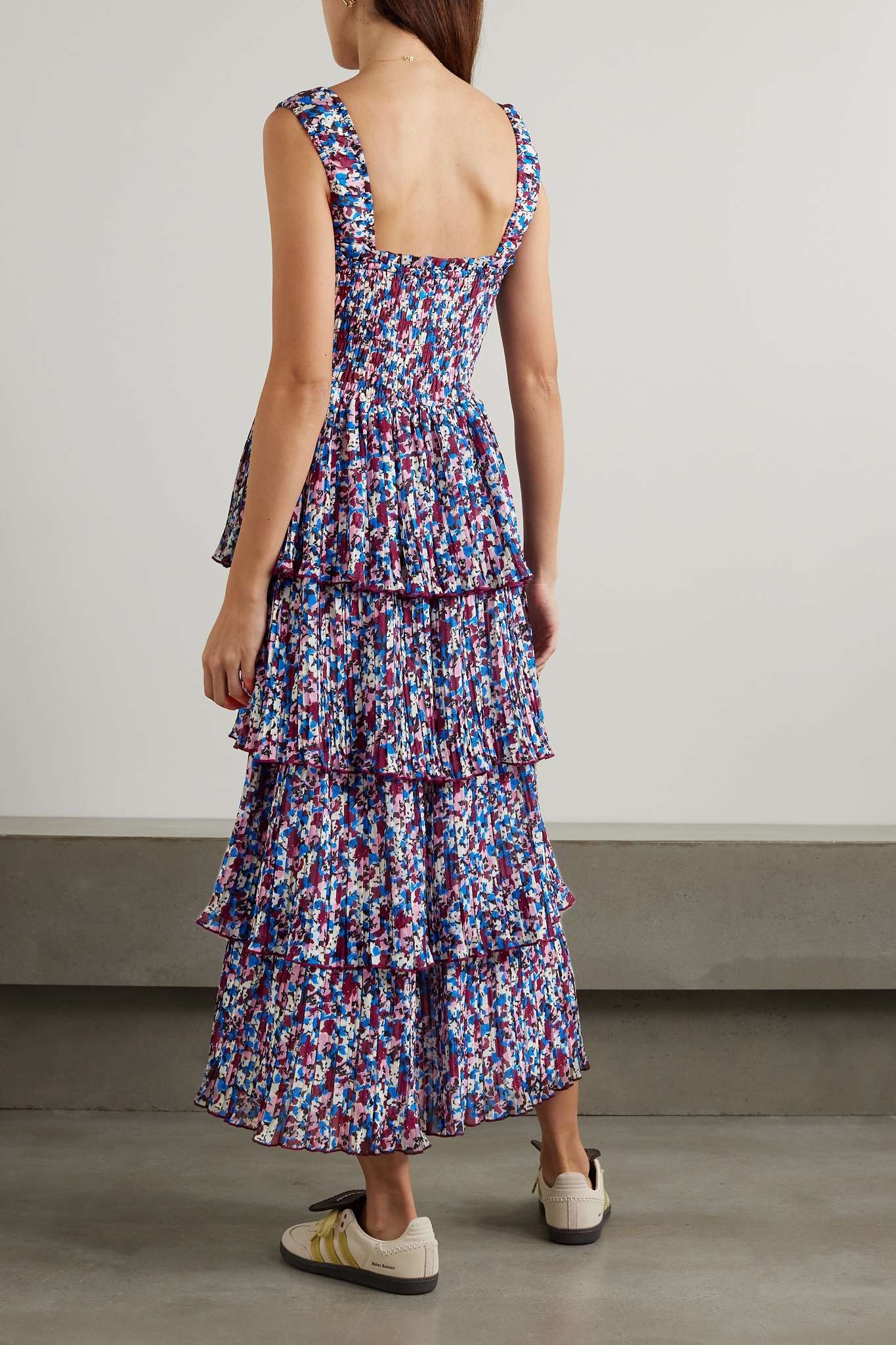 Tiered pleated floral-print recycled-georgette midi dress - 3