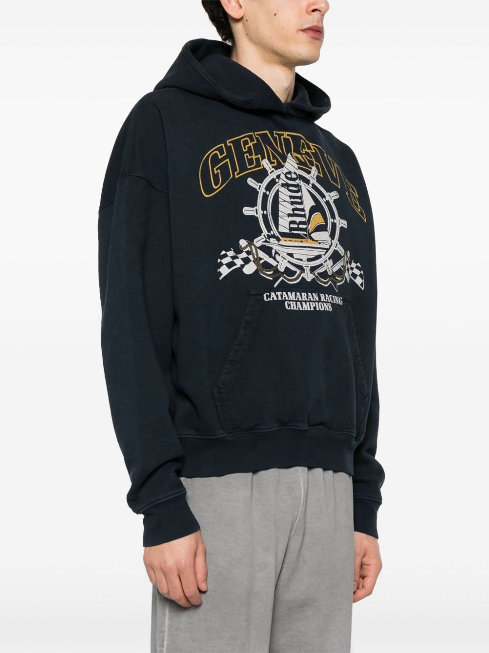 nautical-print cotton hoodie - 3
