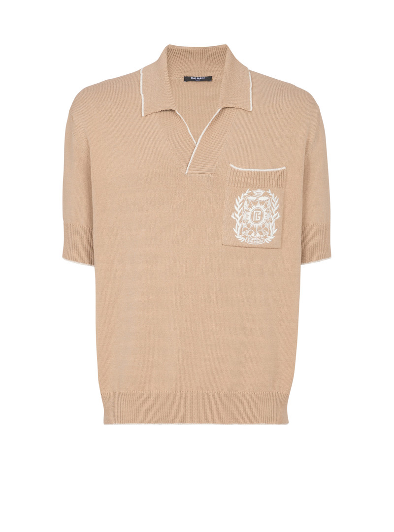 Balmain Écusson embroidered knit polo shirt 1