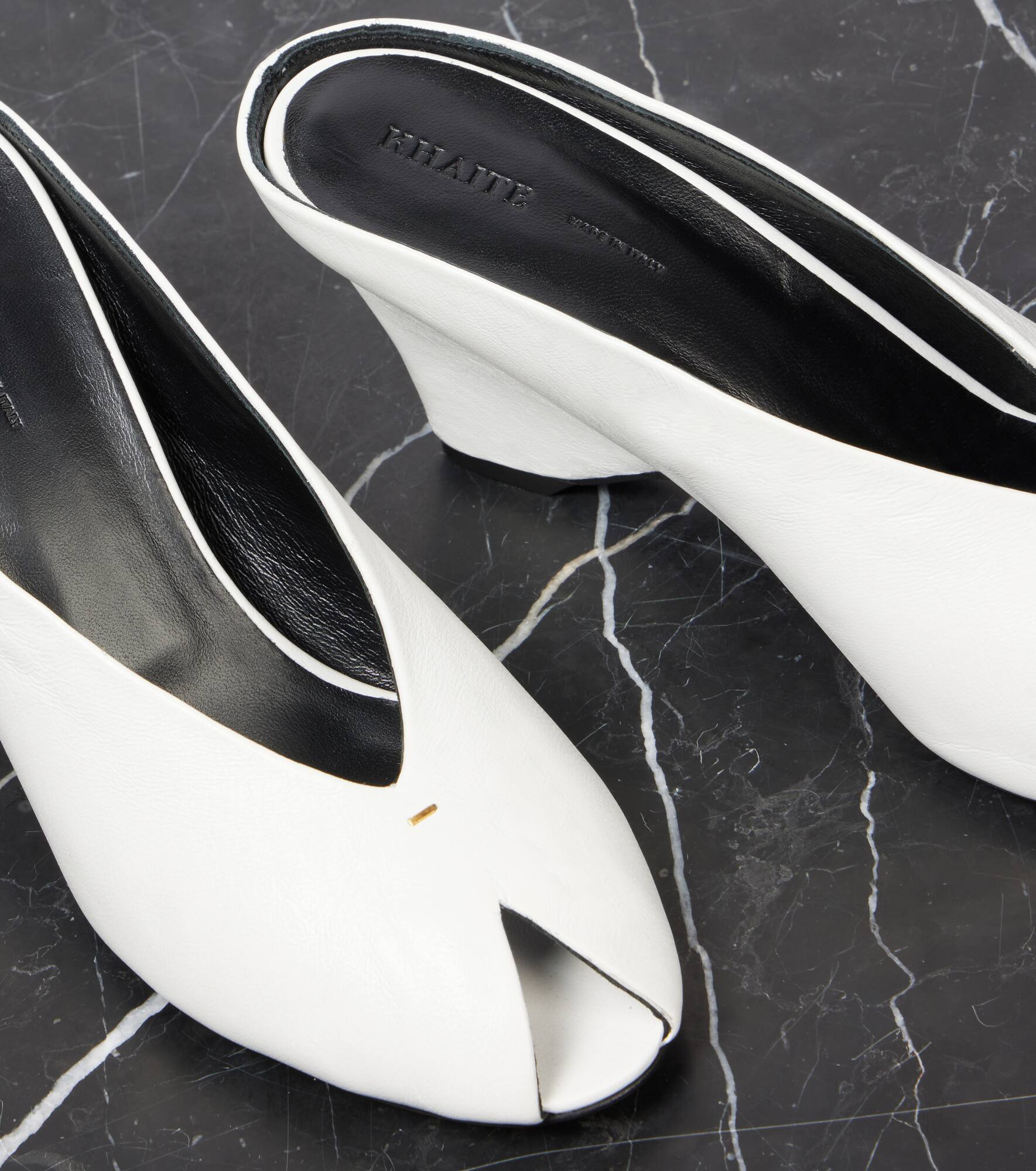 Cloak 75 leather peep-toe wedge mules - 5