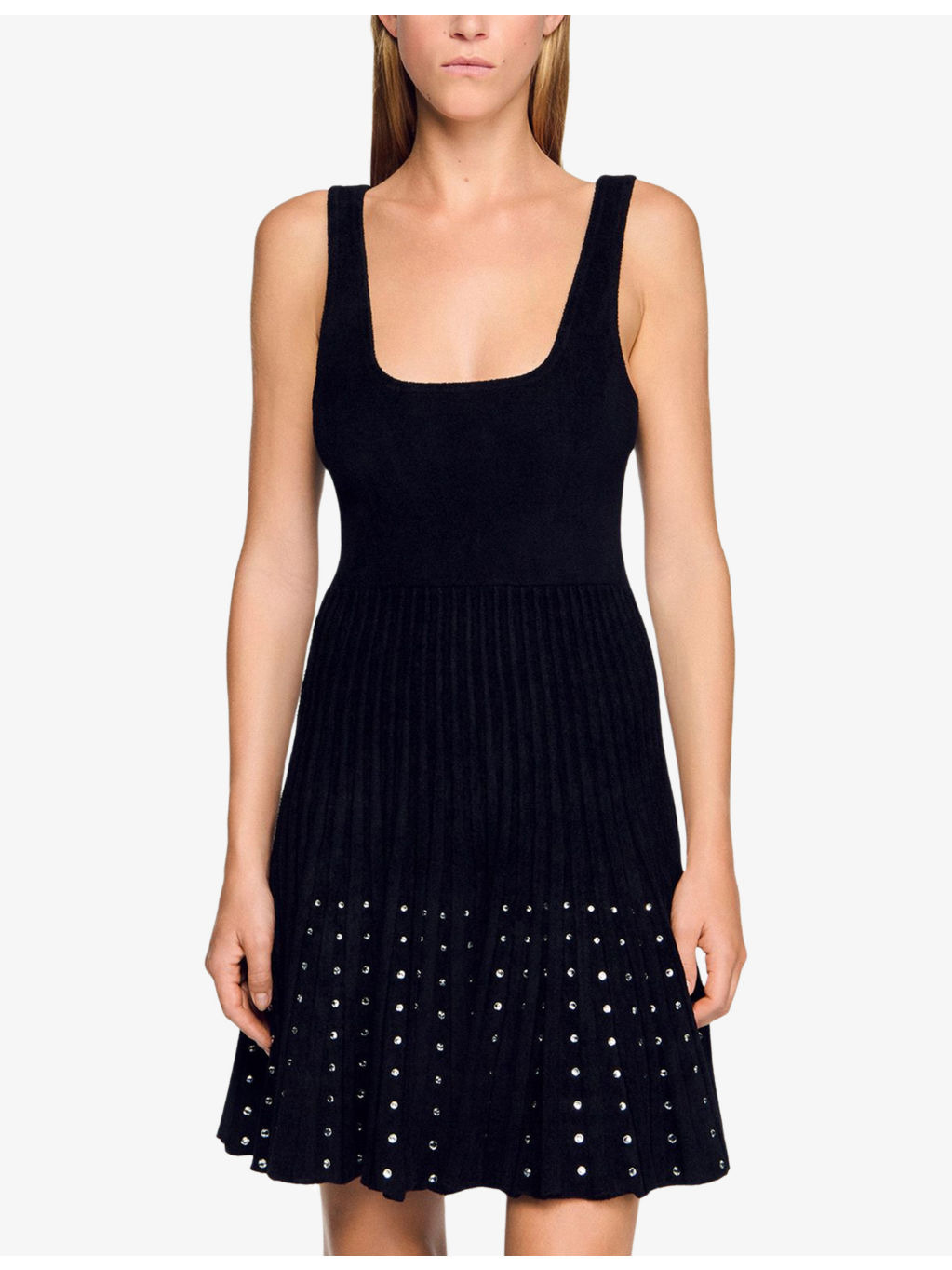 Rhinestone-Embellished Sleeveless Knitted Mini Dress - 3