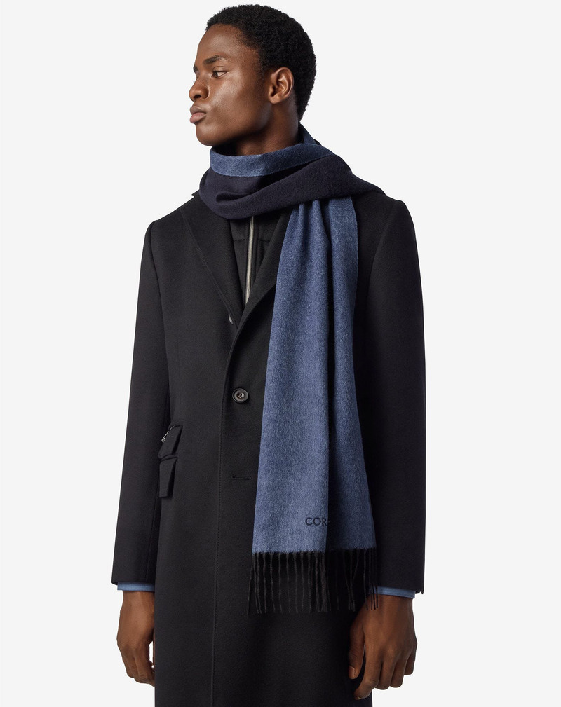 CORNELIANI Denim-blue silk and cashmere scarf outlook