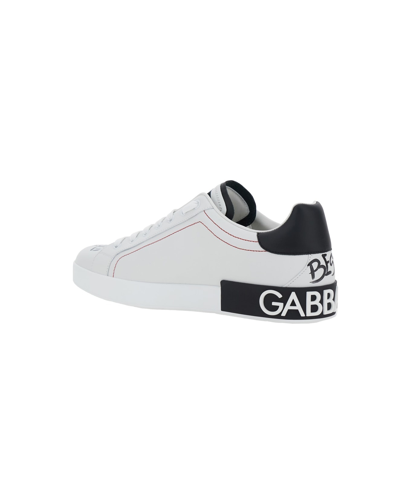 White Low Top Sneakers With Logo Patch On The Tongue And All-over Print In Leather Man - 3
