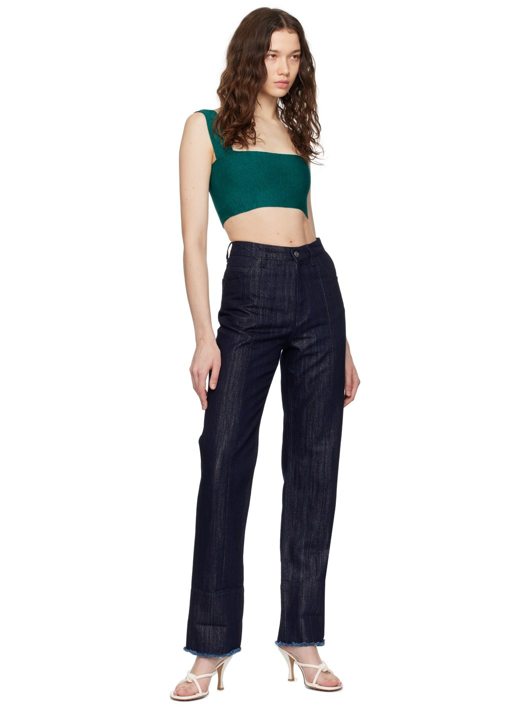 Indigo Frayed Jeans - 4
