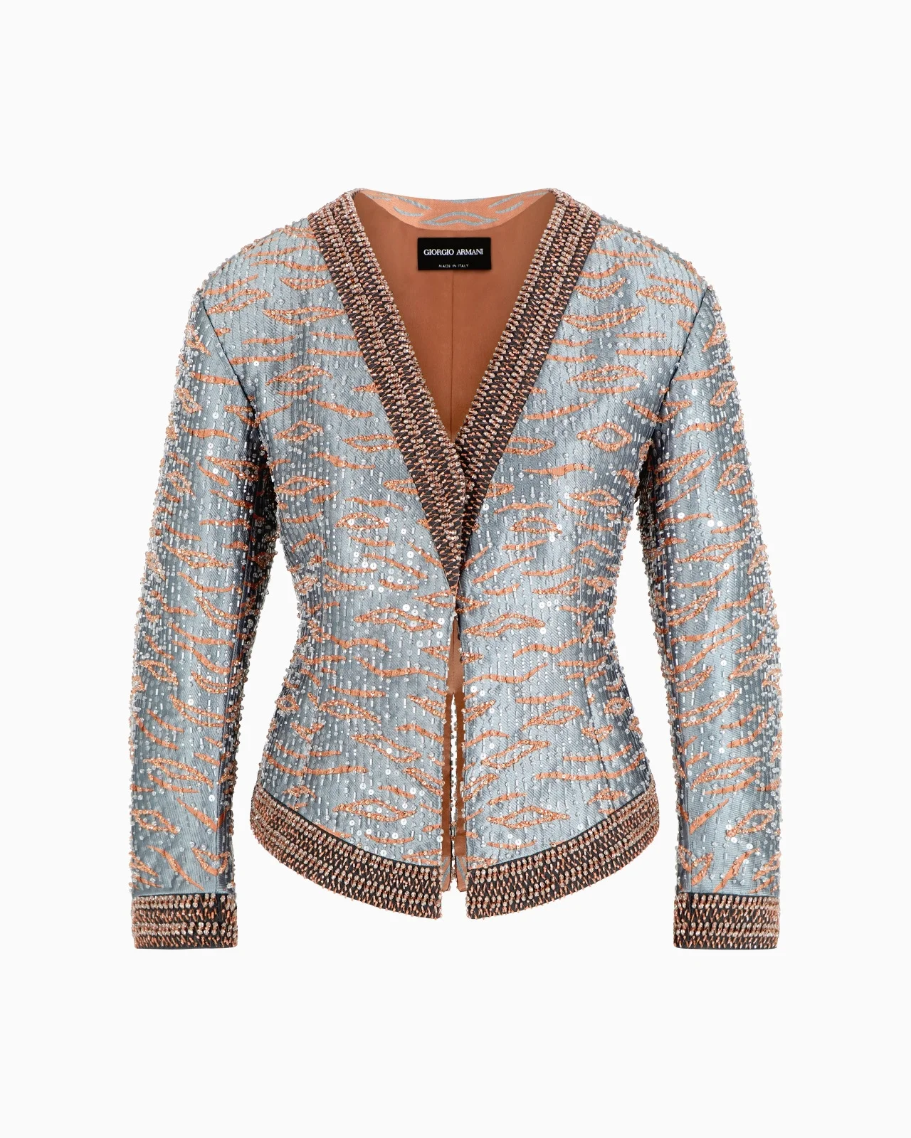 SINGLE-BREASTED SHORT JACKET IN AN EMBROIDERED SILK BLEND - 1