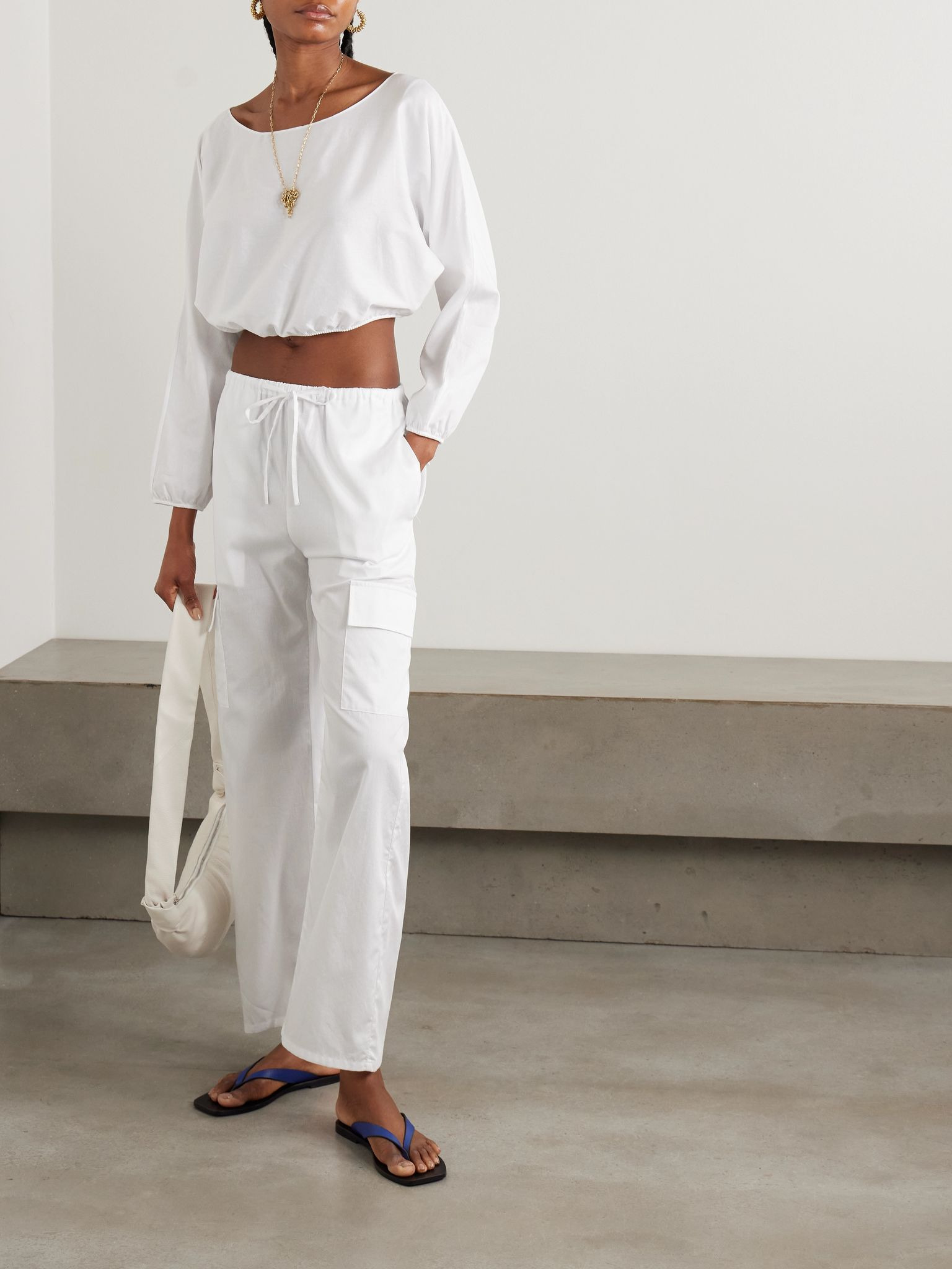 Yoko cropped gathered cotton-poplin top White - 2