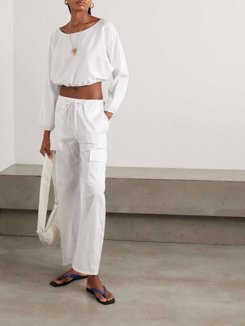 LESET Yoko cropped gathered cotton-poplin top White outlook