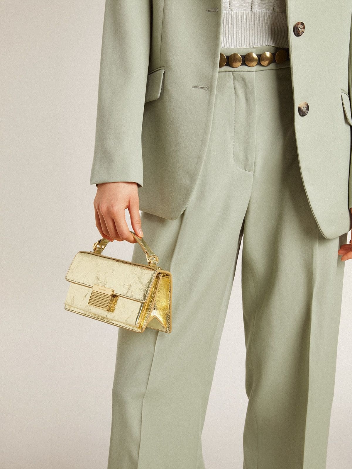 Small Venezia Bag in gold metallic leather with gold details - 3
