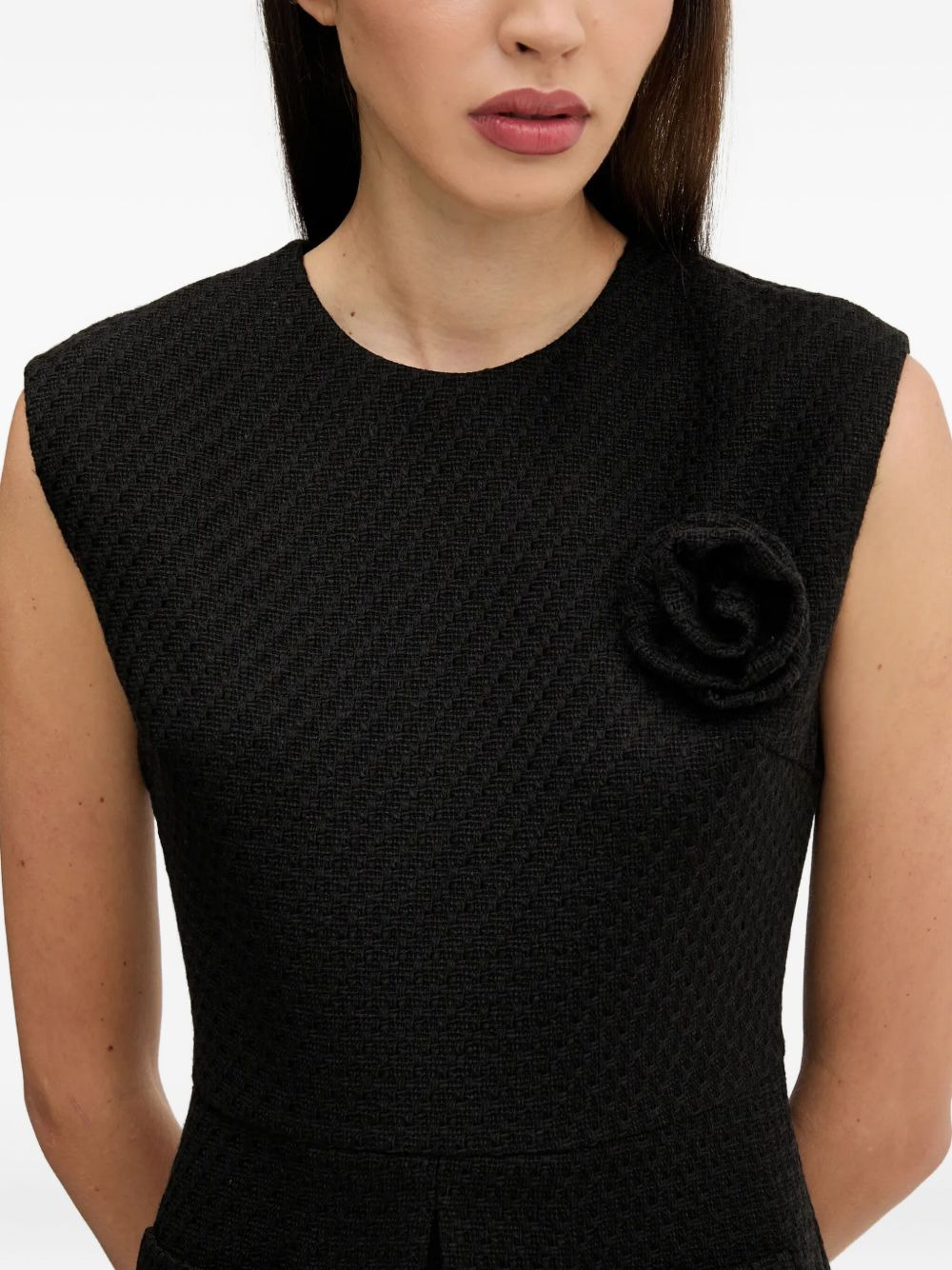 rose-embellished front-pocket mini dress - 5