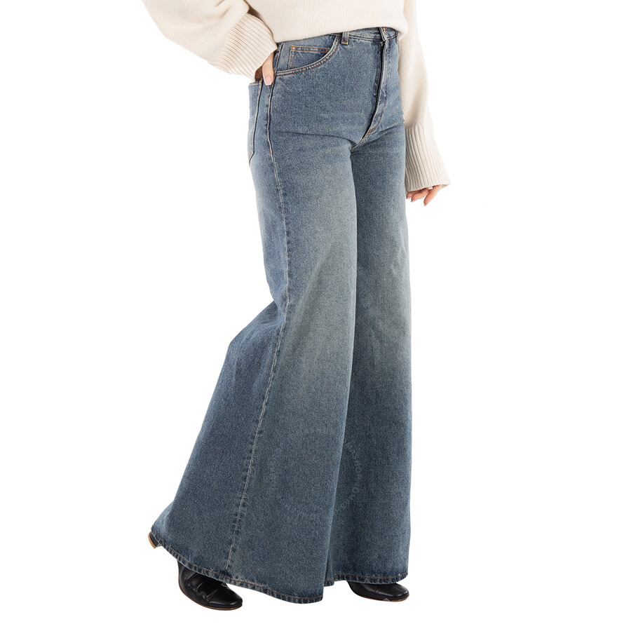 Chloe Ladies Faded Denim Wide-Leg Jeans - 4