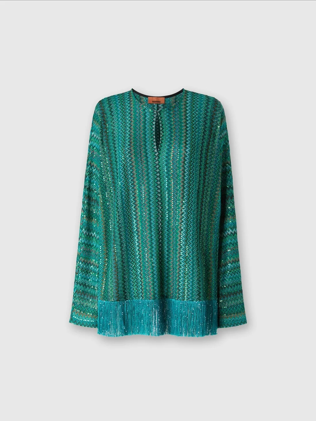 Zigzag long-sleeved blouse with sequins and fringes - 1