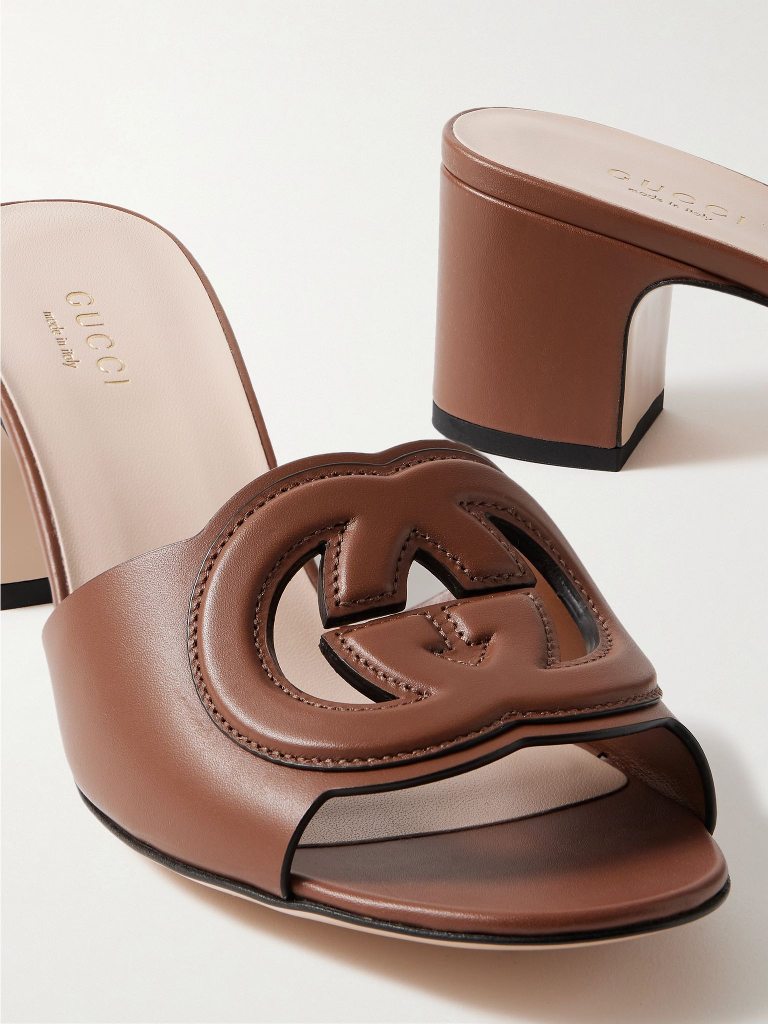 Cutout leather mules Brown - 4