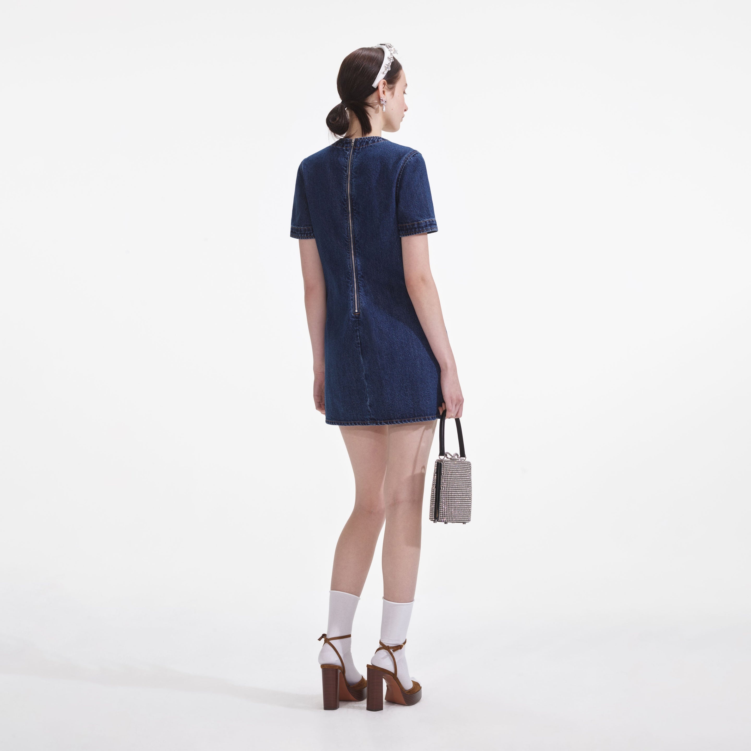 Denim Bow Mini Dress - 3