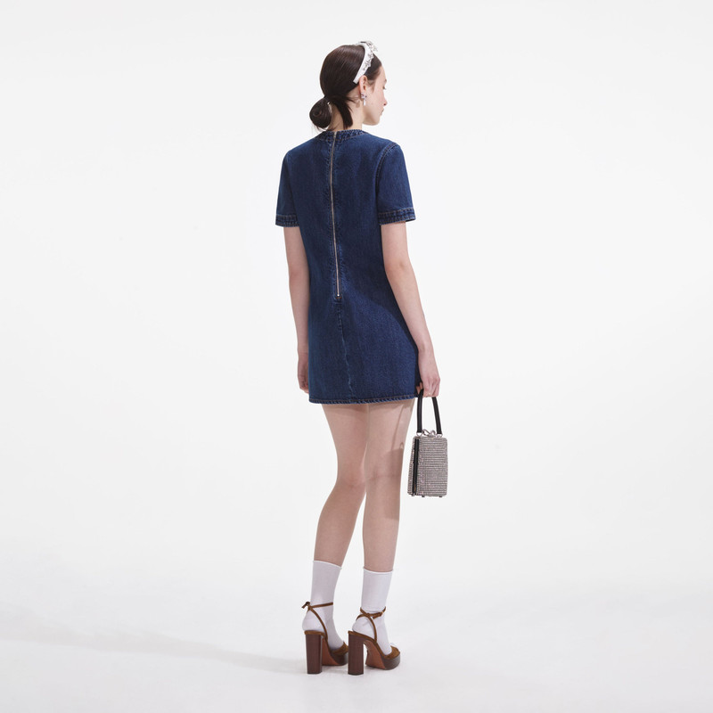 self-portrait Denim Bow Mini Dress outlook