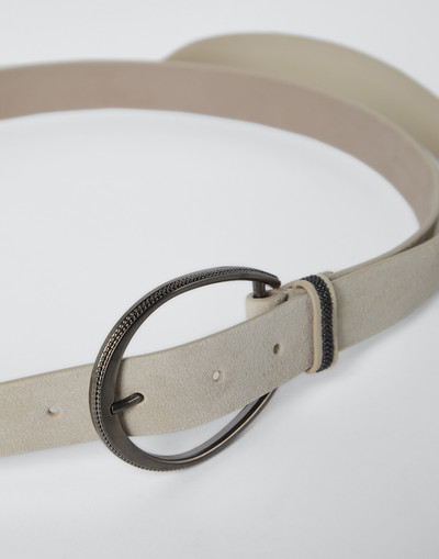 Brunello Cucinelli Suede-effect calfskin oval buckle belt with monili outlook