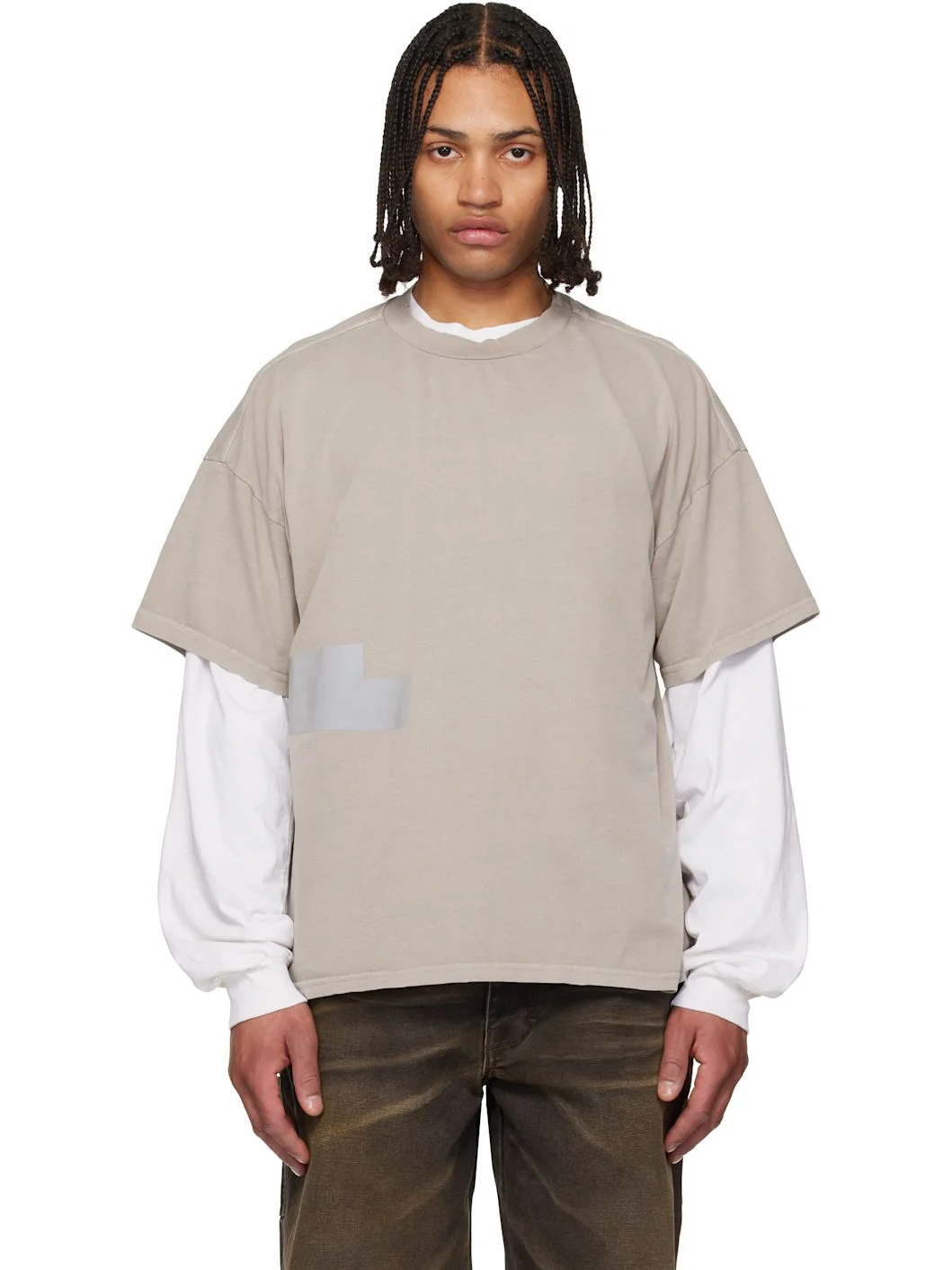 Taupe Taped Patch T-shirt - 1