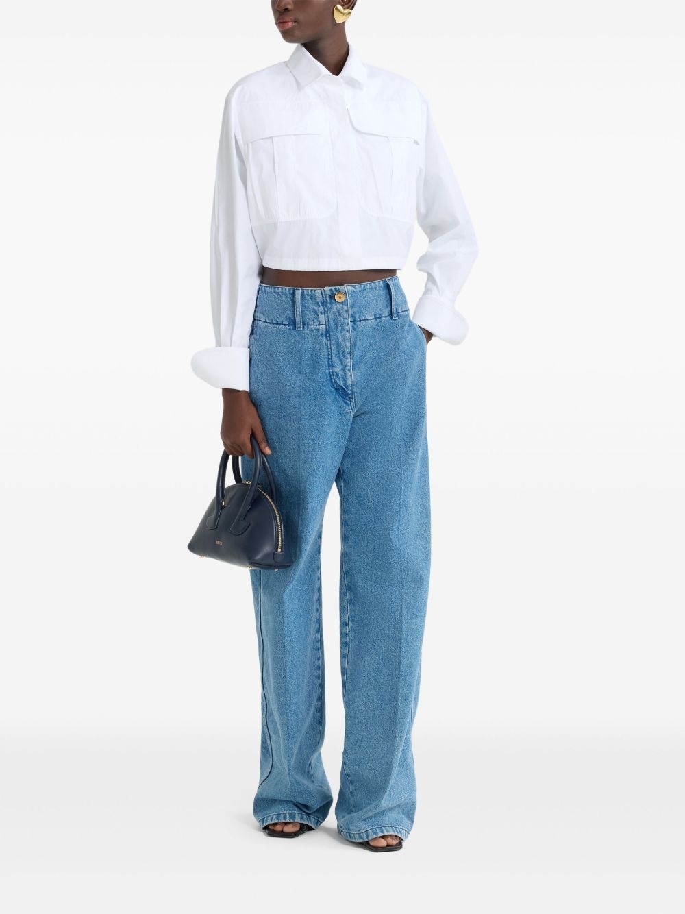 cropped poplin safari shirt - 2