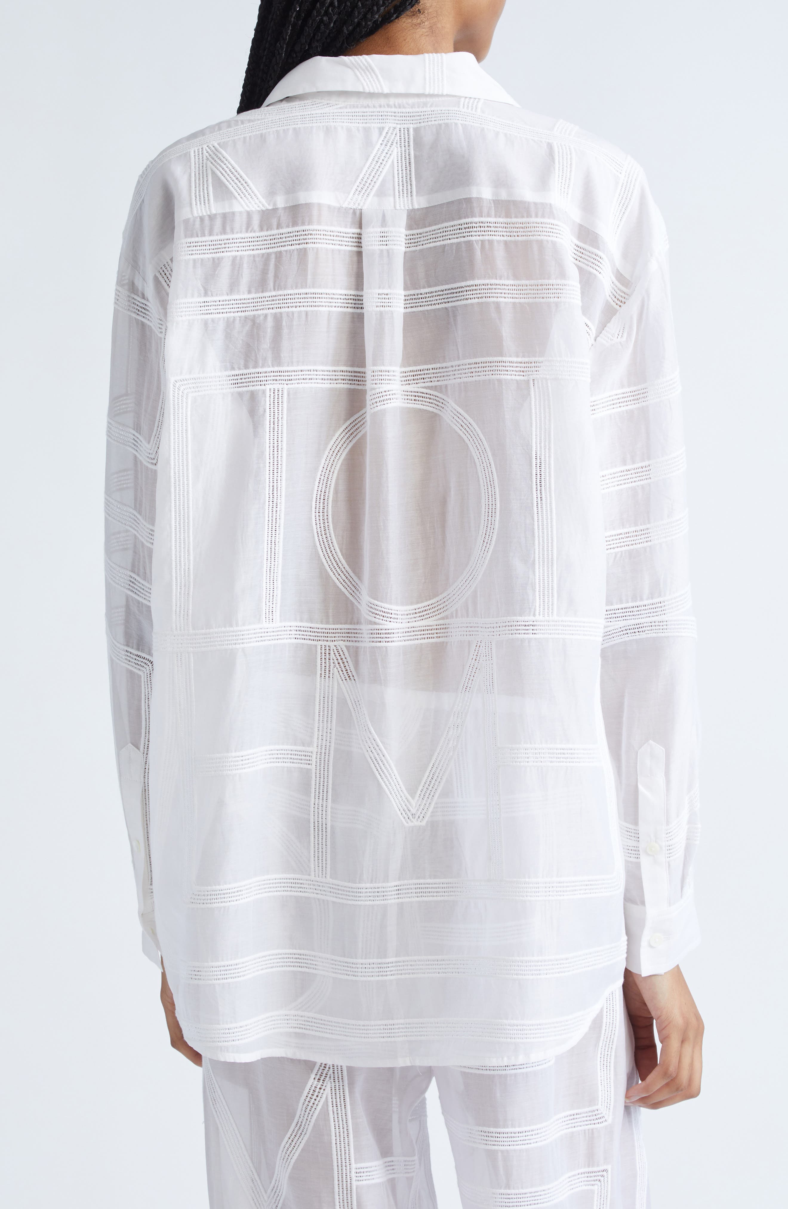 TOTEME Embroidered Organic Cotton & Silk Monogram Oversize Button-Up Shirt in White at Nordstrom - 3