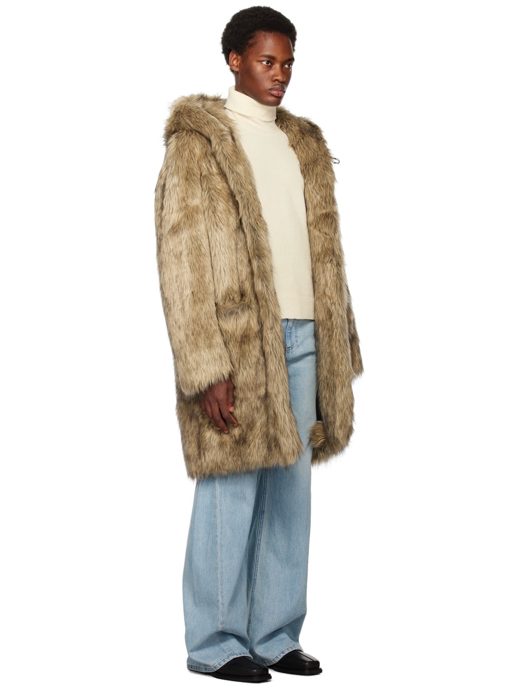 SSENSE Exclusive Beige Faux-Fur Coat - 2