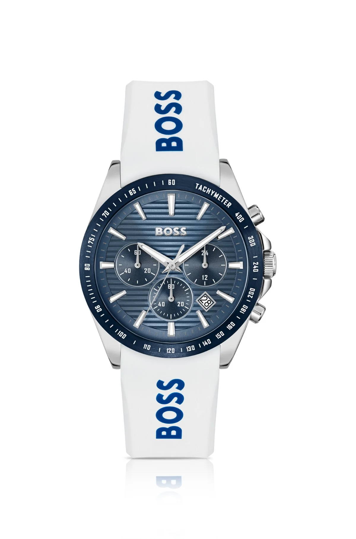 GROOVED-DIAL CHRONOGRAPH WATCH WITH SILICONE LOGO STRAP - 1