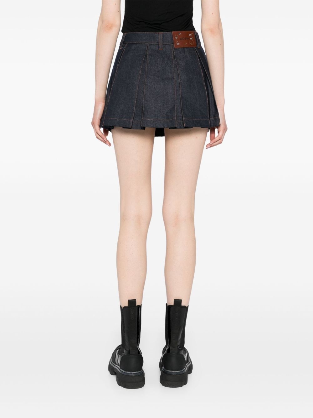 embroidered panelled pleated denim skirt - 4
