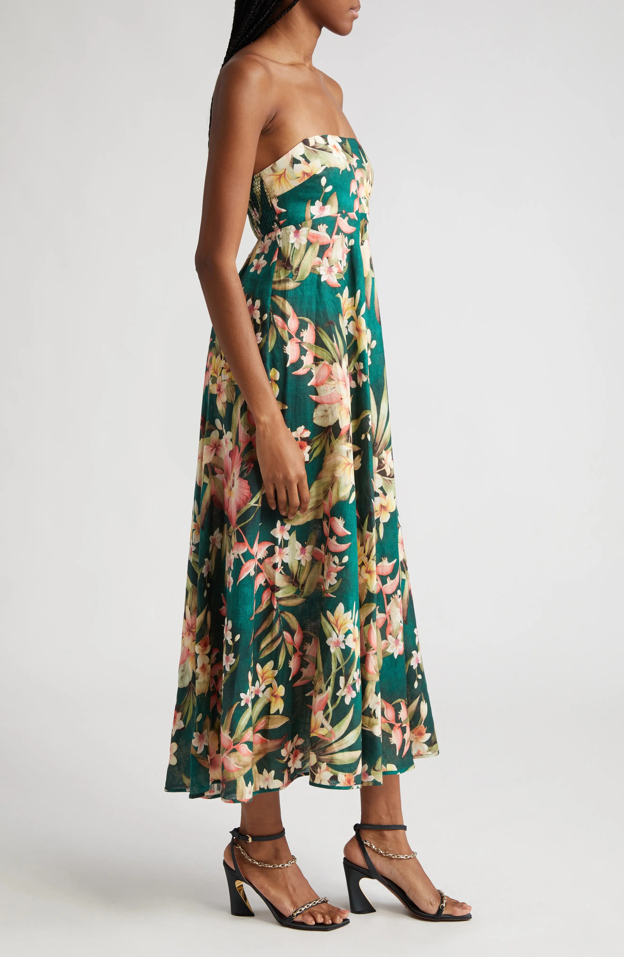 Lexi Tropical Floral Convertible Linen Midi Dress - 3