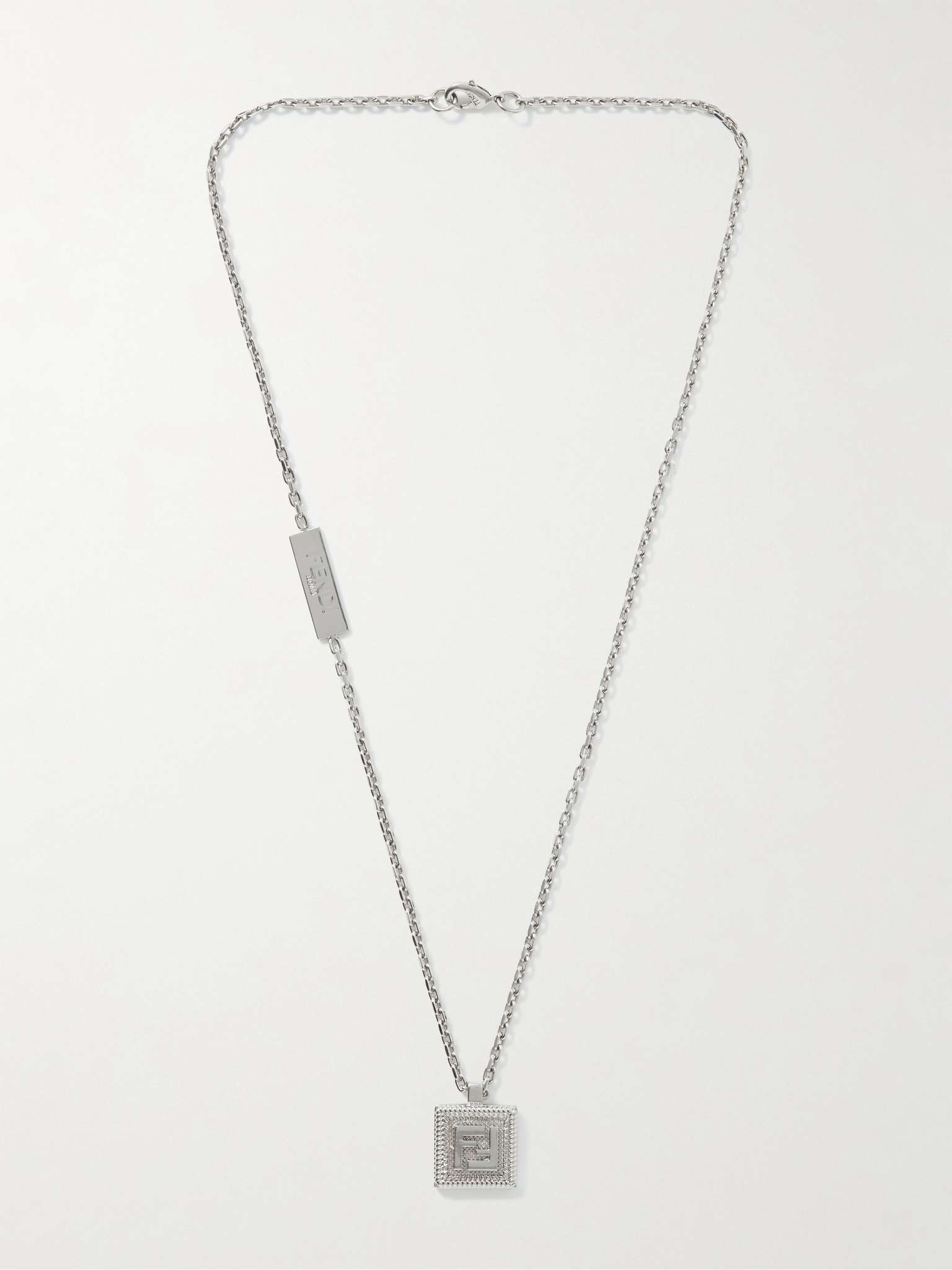 Logo-Embossed Palladium-Tone Pendant Necklace - 1