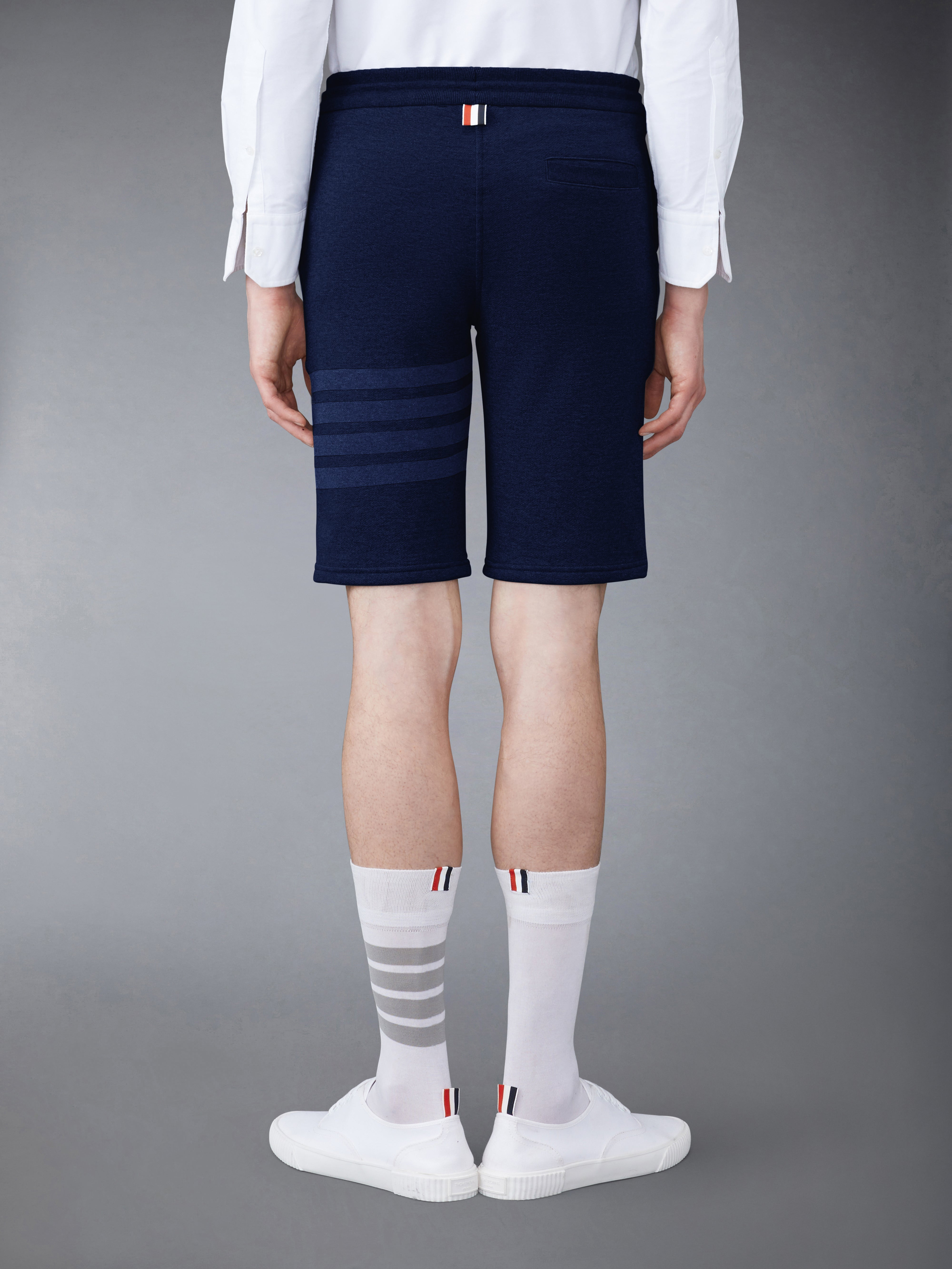 Navy Cotton Loopback Tonal 4-Bar Sweat Shorts - 3