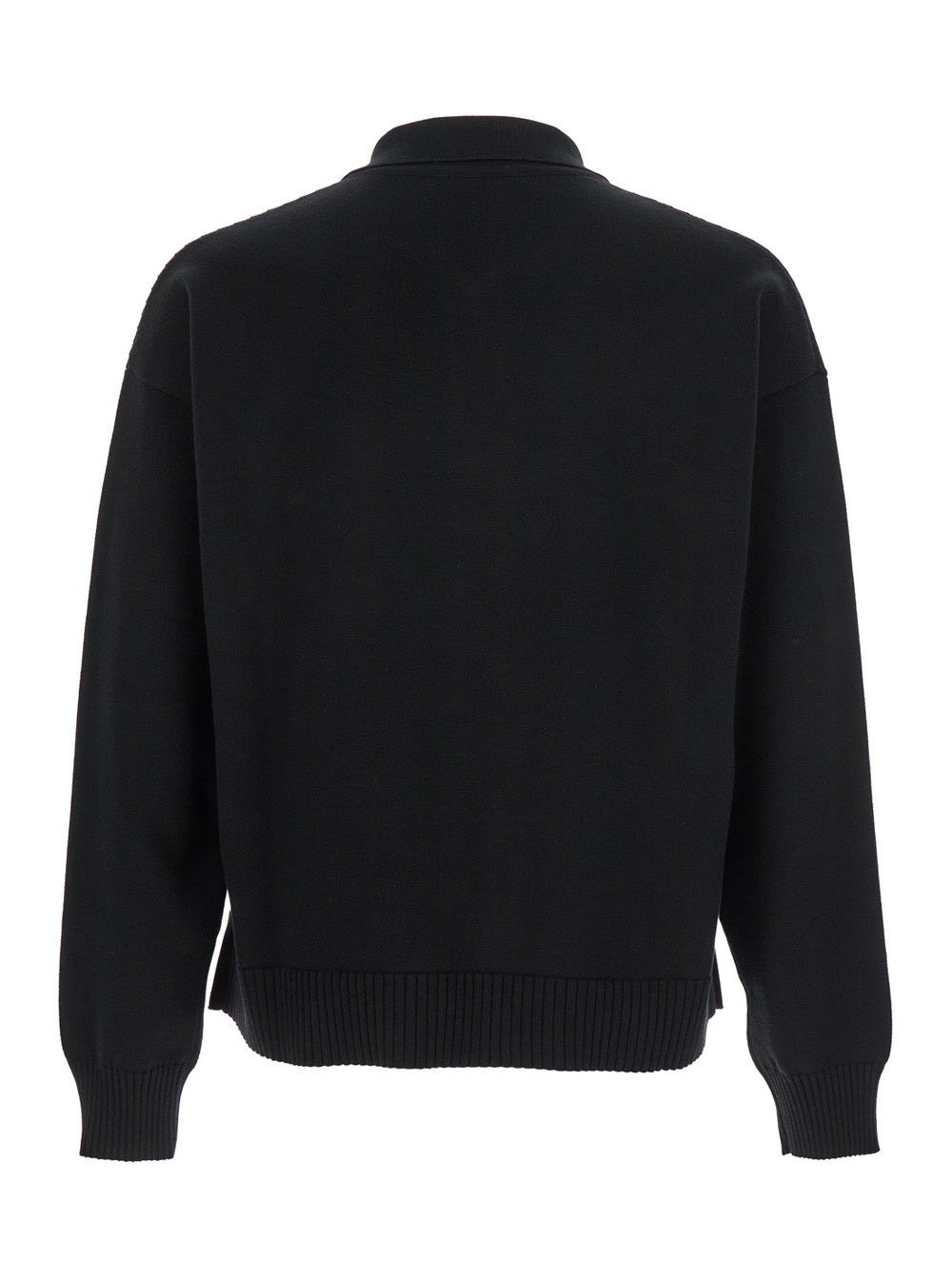 Versace Men Black Cardigan With Classic Collar And Logo Plaque On The Front In Cashmere And Cotton B - 2