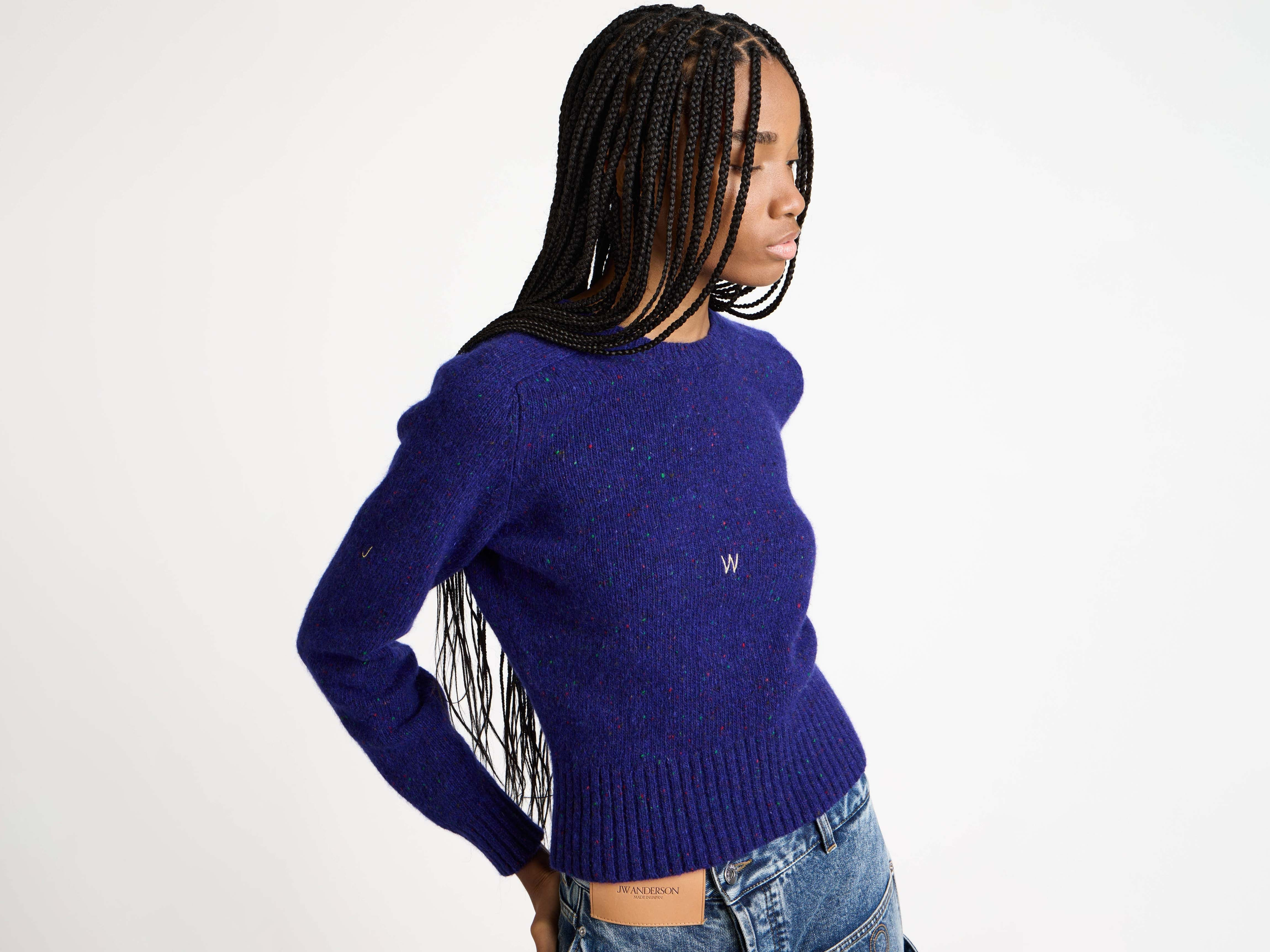 EMBROIDERED CREW NECK JUMPER IN VIOLET - 4