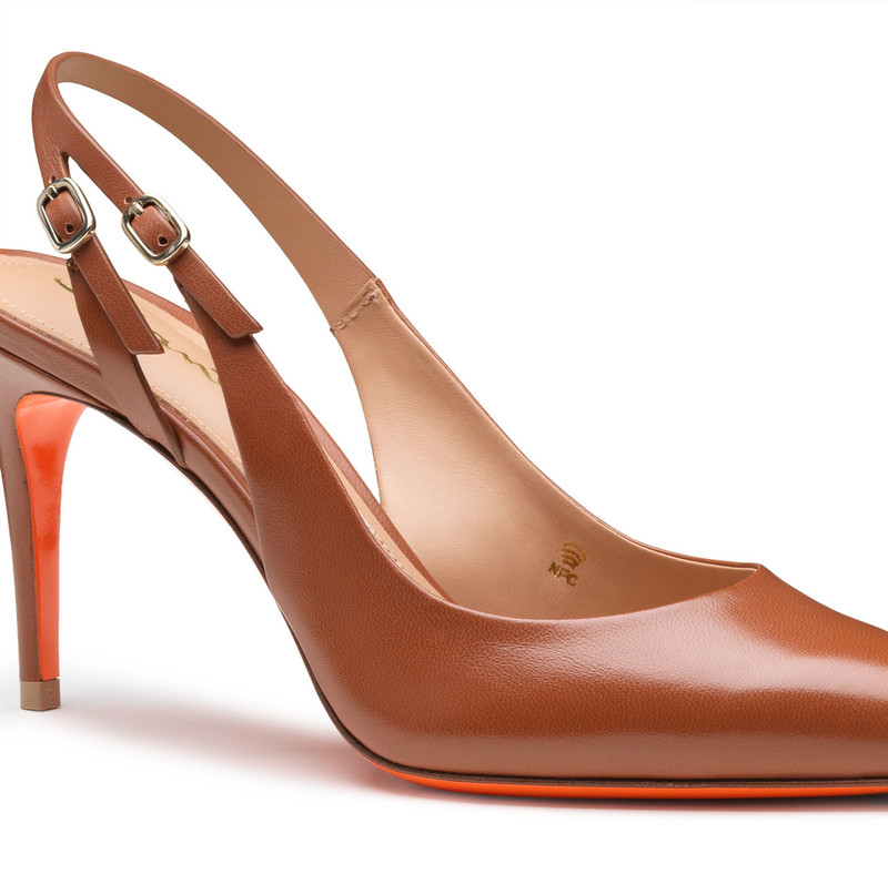 Women's light brown leather high-heel slingback 5
