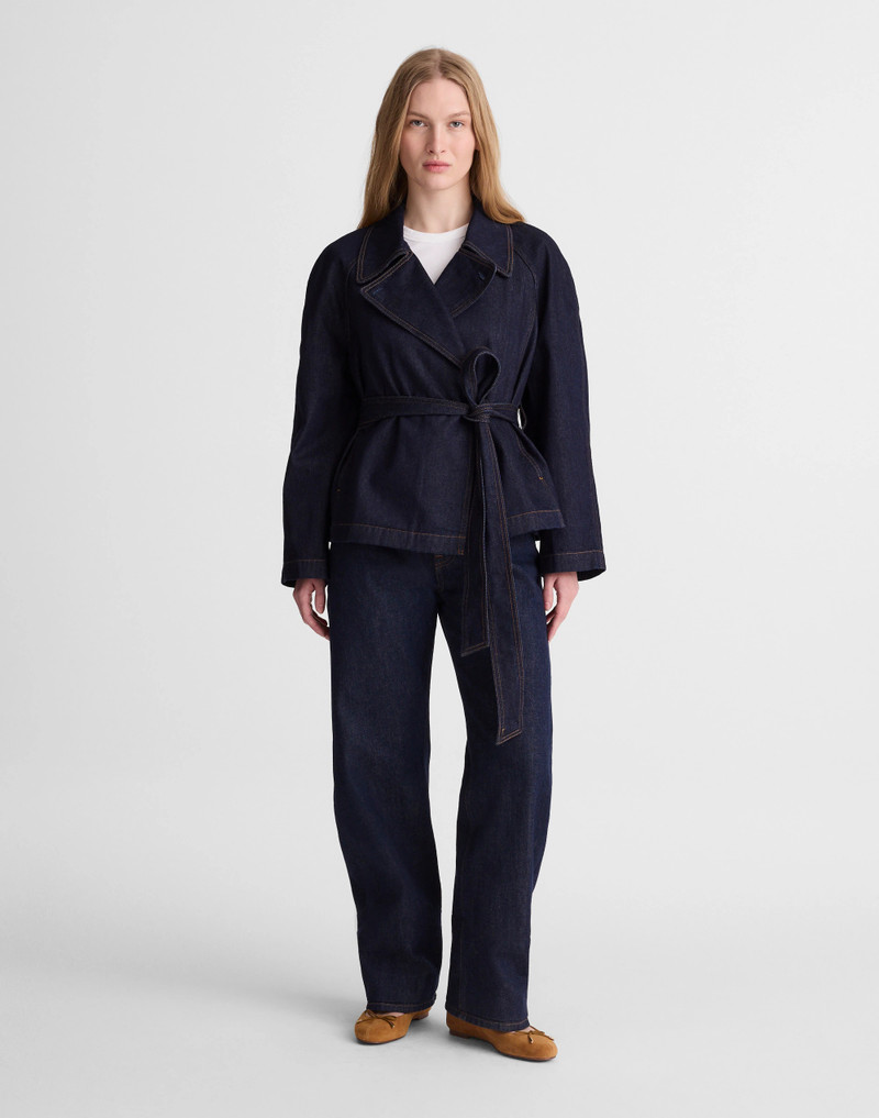 Denim Double-Breasted Crop Trench Coat 3