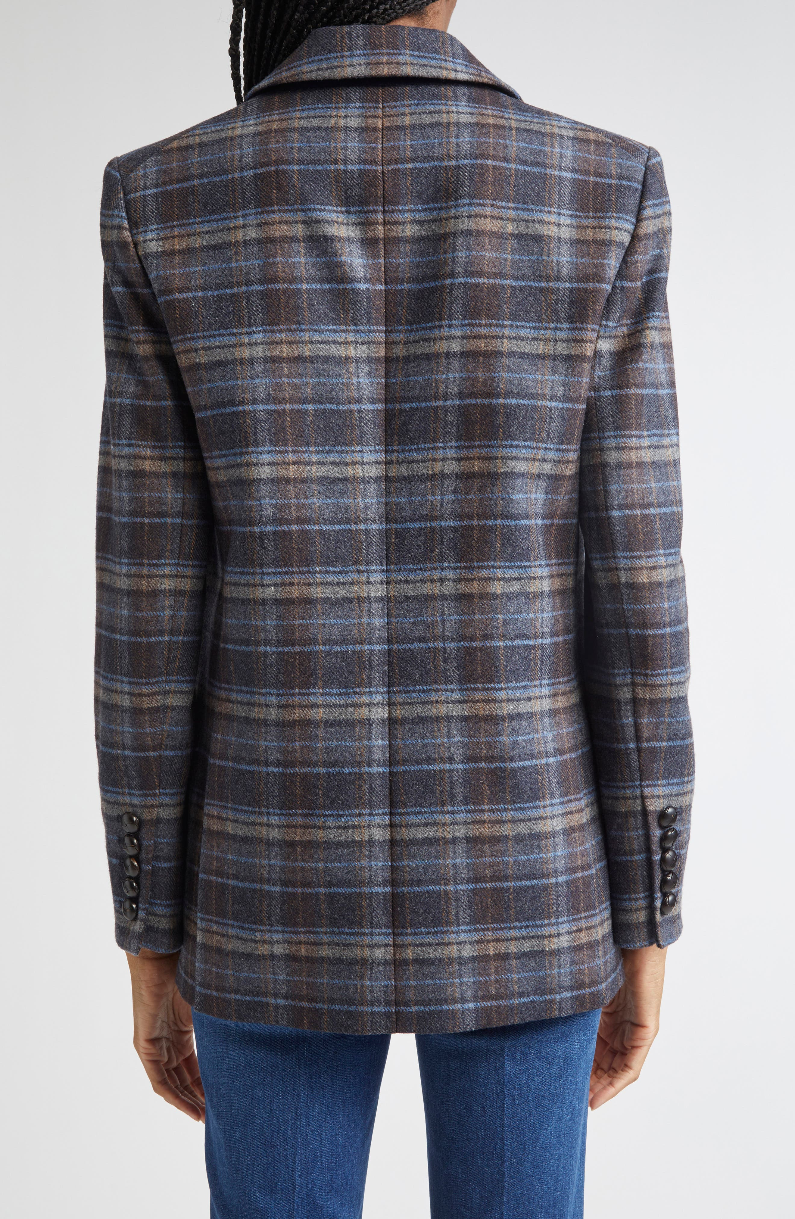 Veronica Beard Oria Plaid Wool Blend Dickey Jacket in Blue Multi at Nordstrom - 4