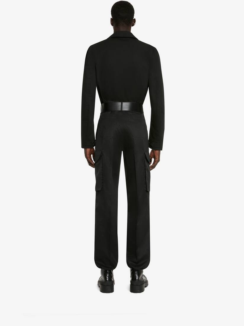 Men's Cropped Military Bomber in Black - 4