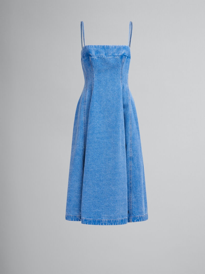 LIGHT BLUE COATED DENIM BALLOON DRESS - 1