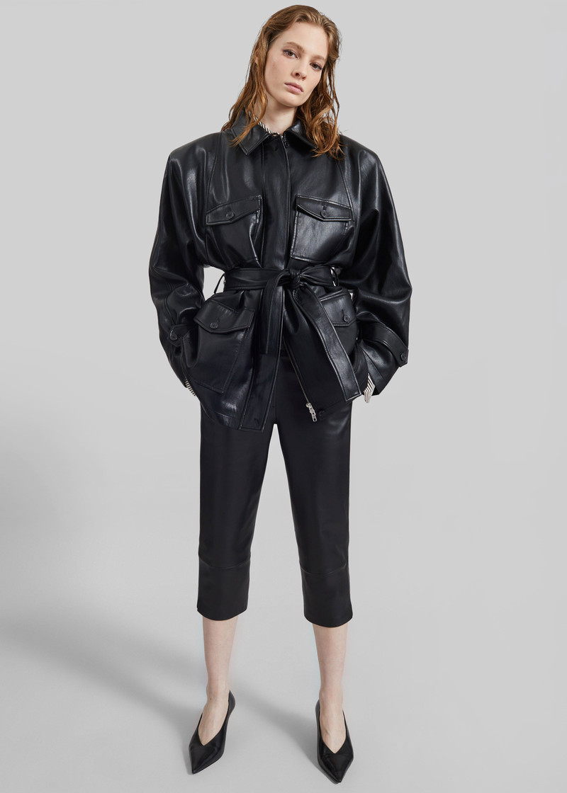 Kelia Faux Leather Padded Utility Jacket - Black 3