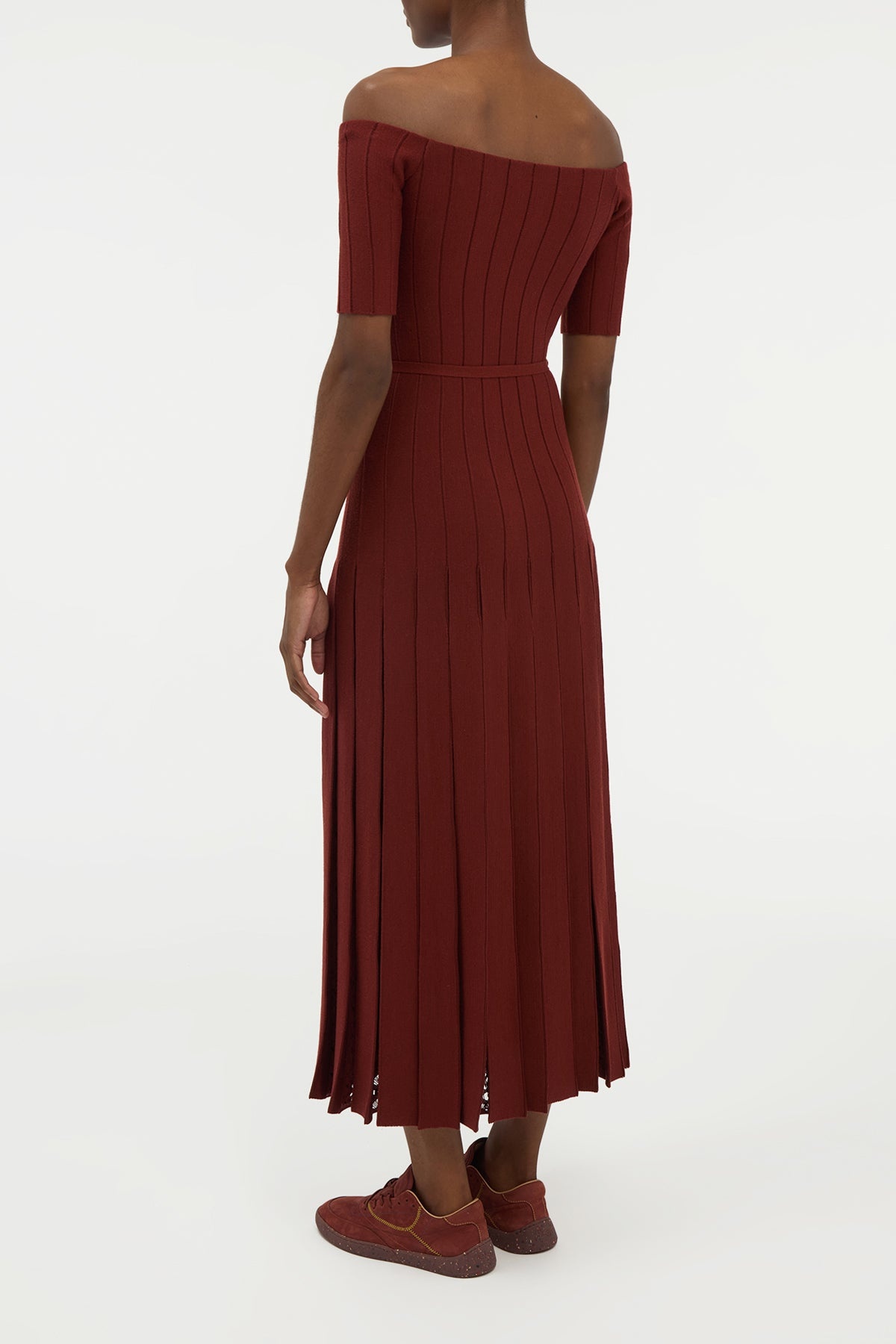Kurt Knit Pleated Maxi Dress in Burnt Sienna Merino Wool - 4