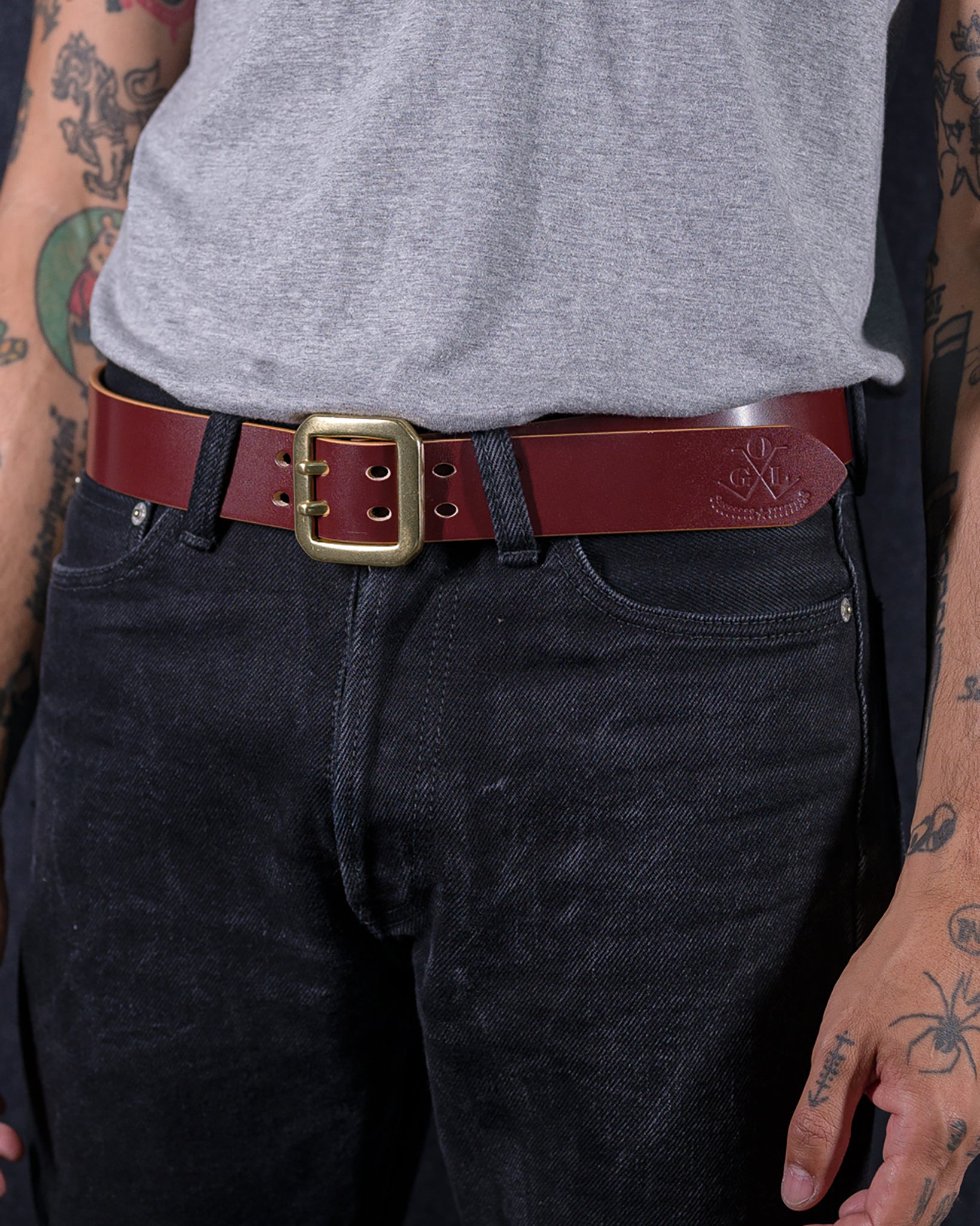 OGL-BELT-DPGAR-BRN OGL Double Prong Garrison Buckle  Leather Belt - Hand-Dyed Brown - 2