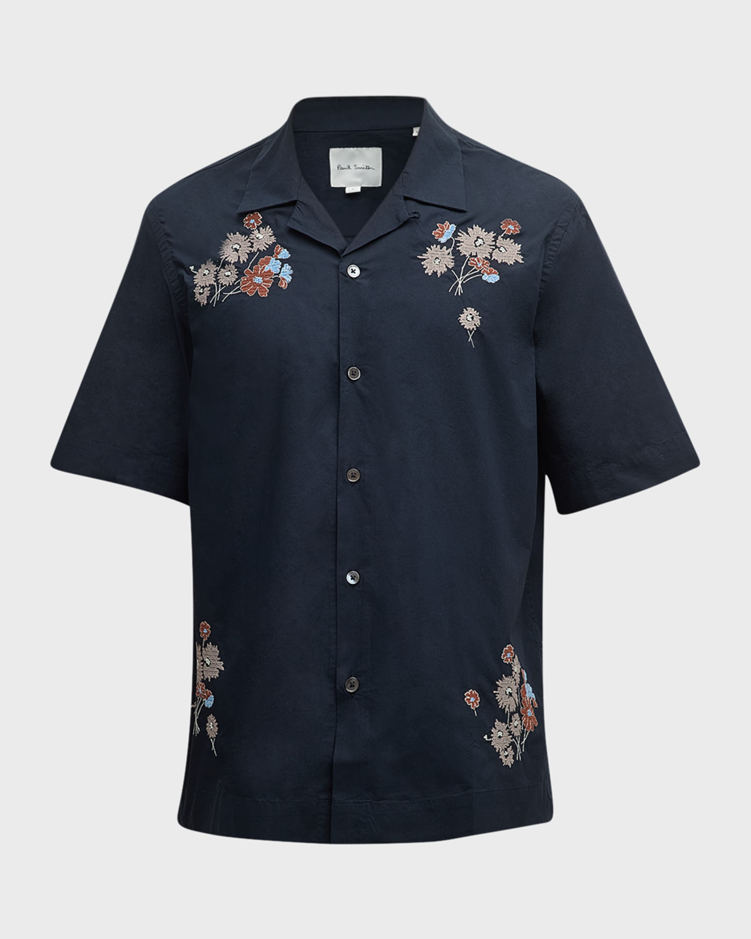 Paul Smith Men's Floral Embroidered Camp Shirt