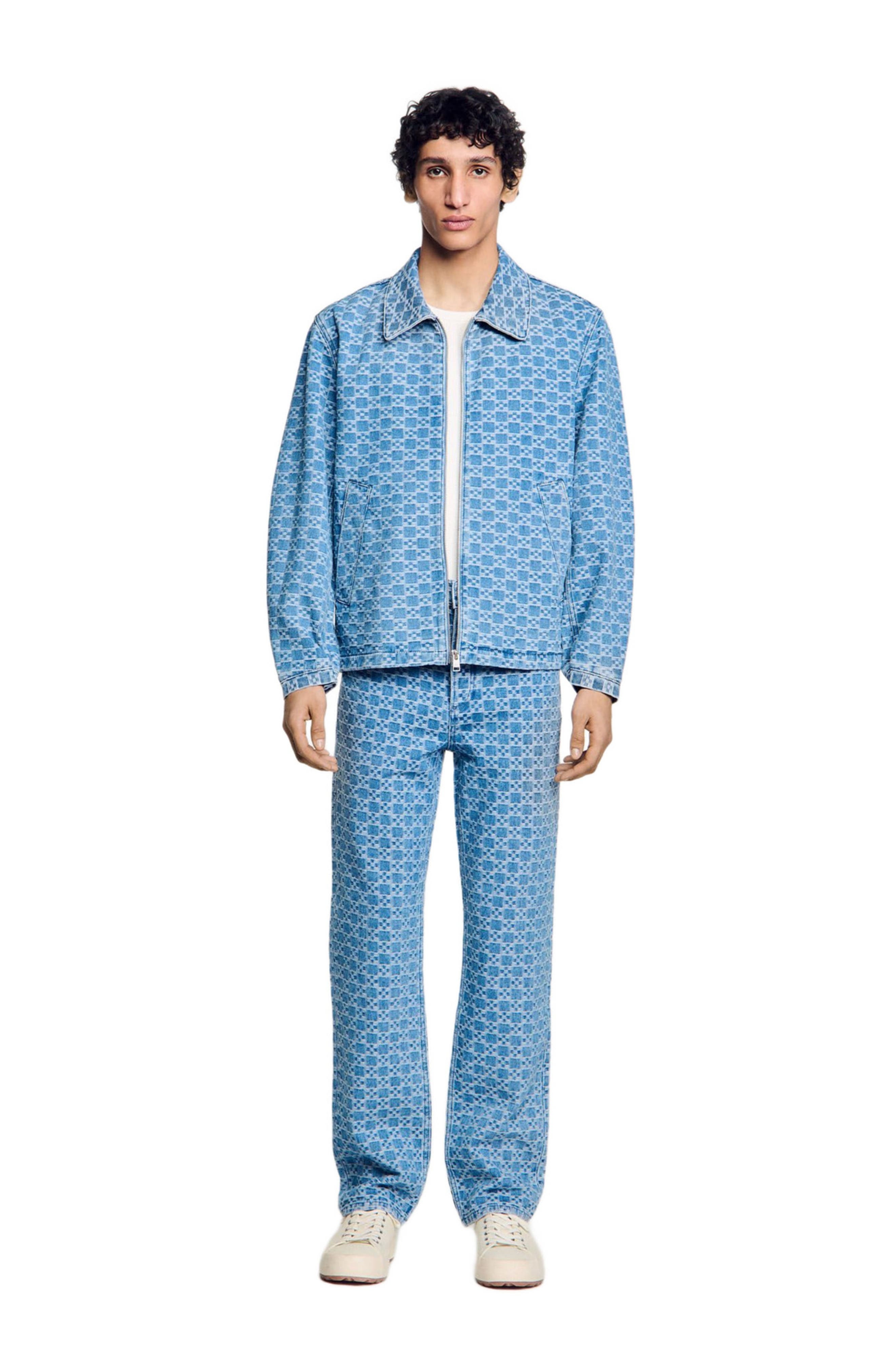 SANDRO Square cross denim jacket in Blue Vintage - 1