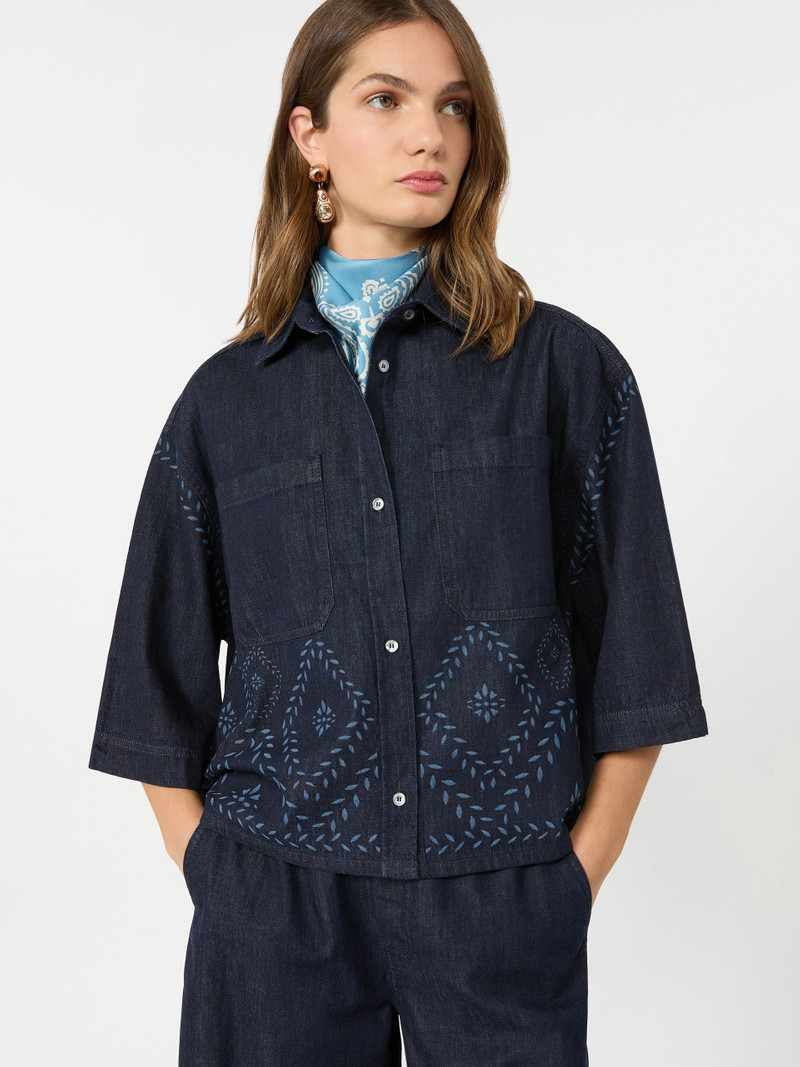 ALARE Boxy shirt in laser-treated cotton denim - NAVY 5